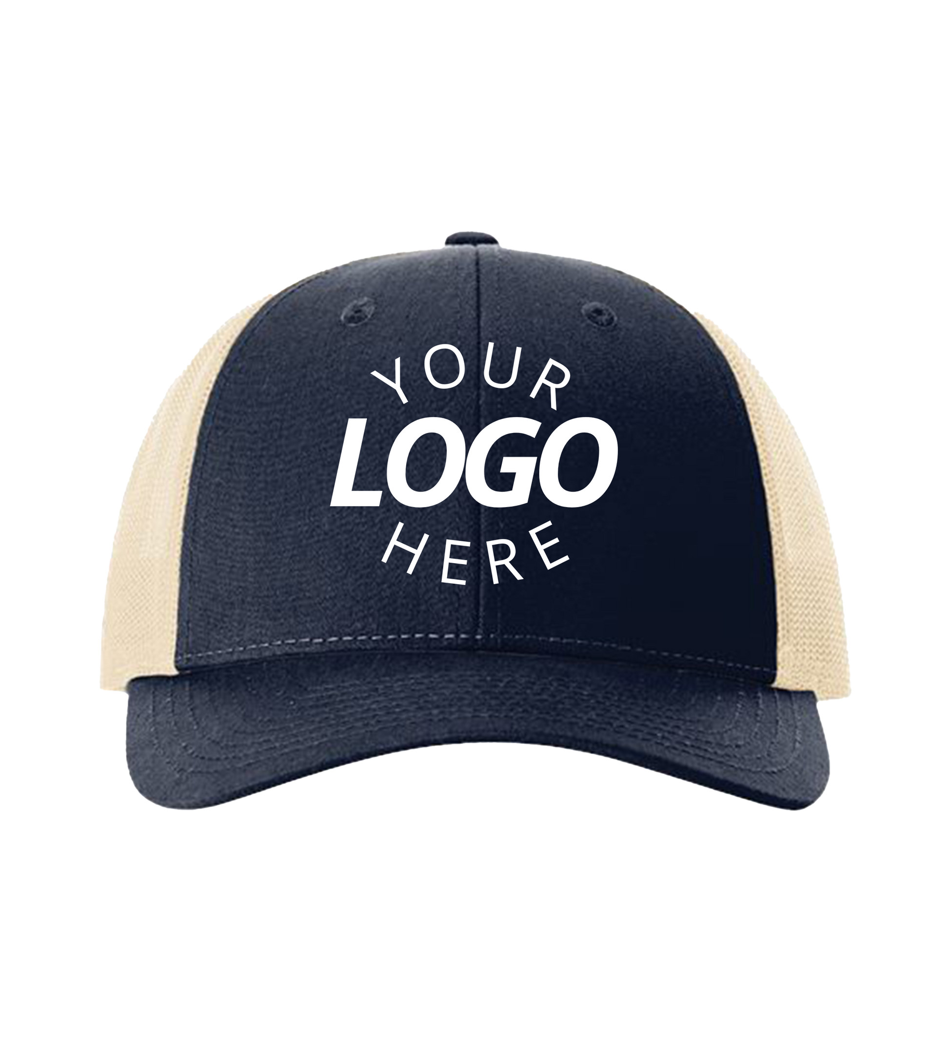 Snapback navy / khaki trucker cap with logo on the front