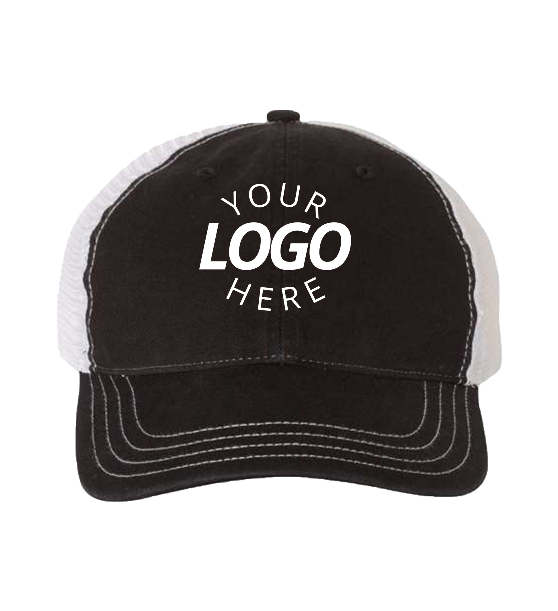 Garment-Washed Trucker Cap Black white
