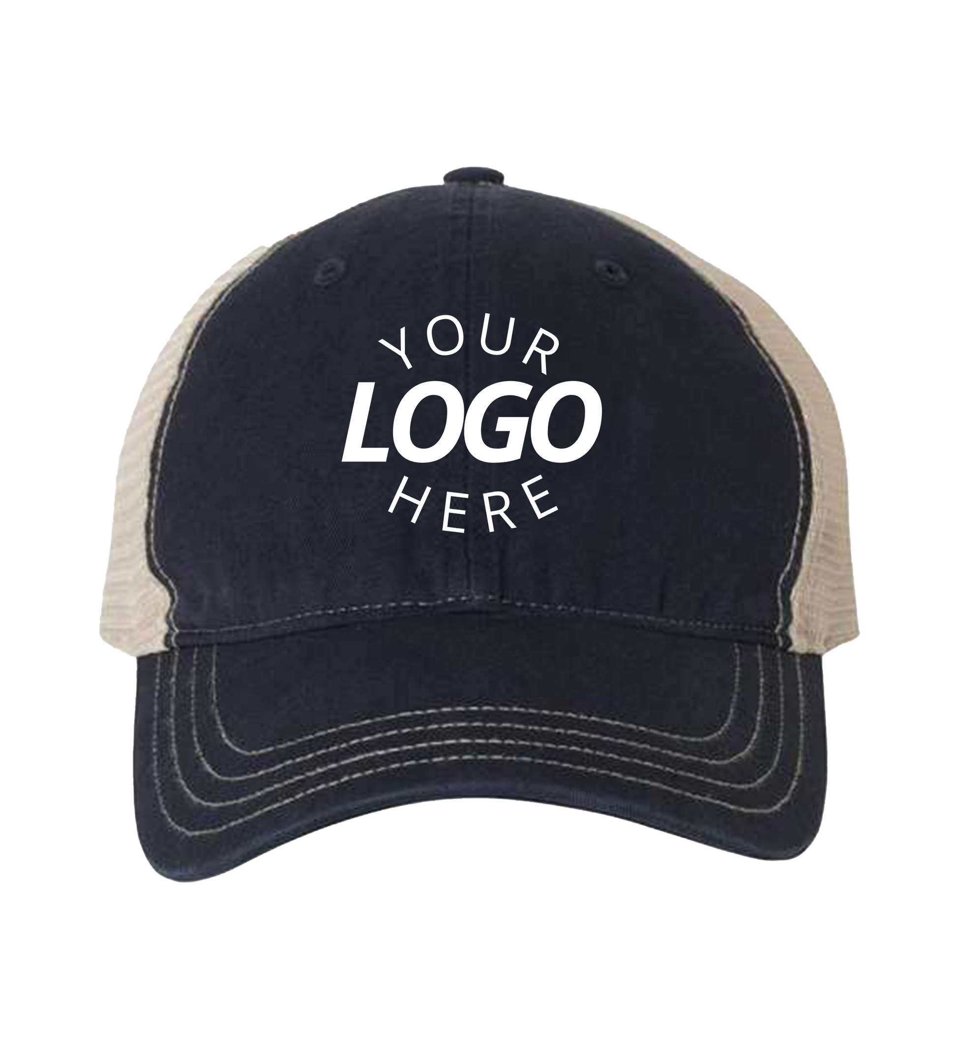 Garment-Washed Trucker Cap Navy/Khaki