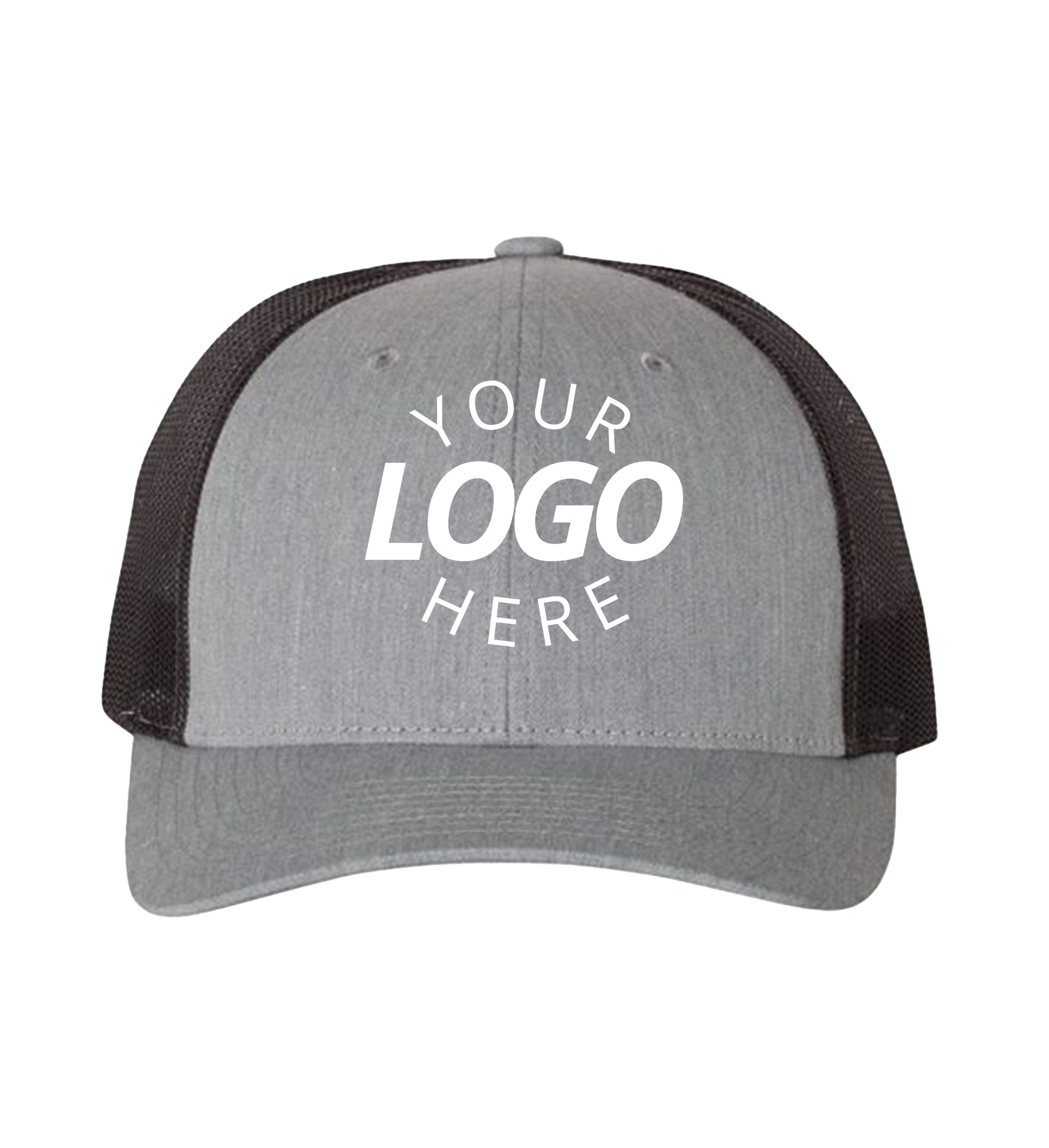 Snapback gray trucker cap with logo on the front