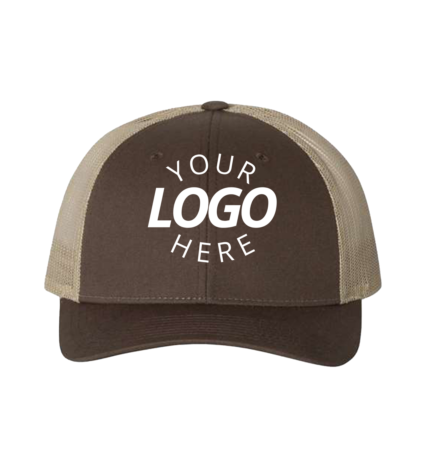 Snapback brown / khaki trucker cap with logo on the front