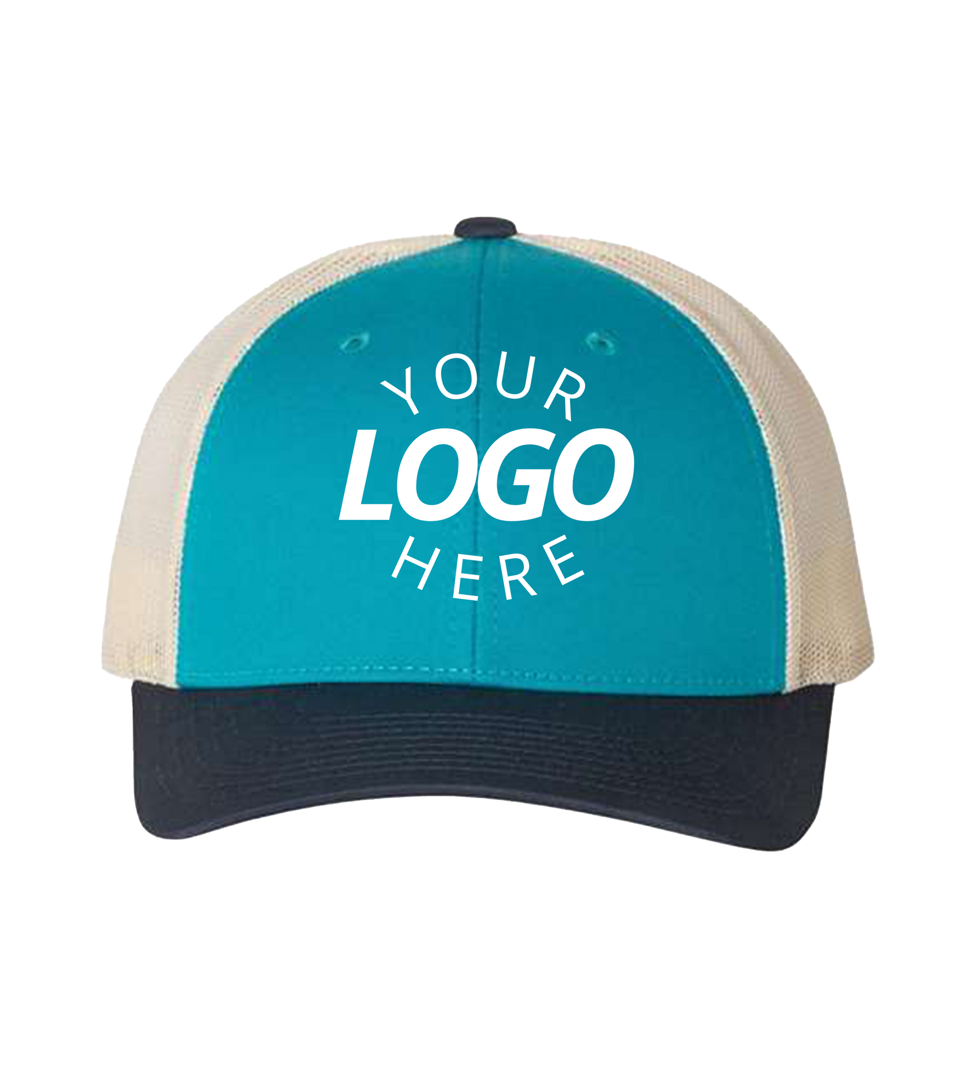 Snapback blue teal / birch / navy trucker cap with logo on the front