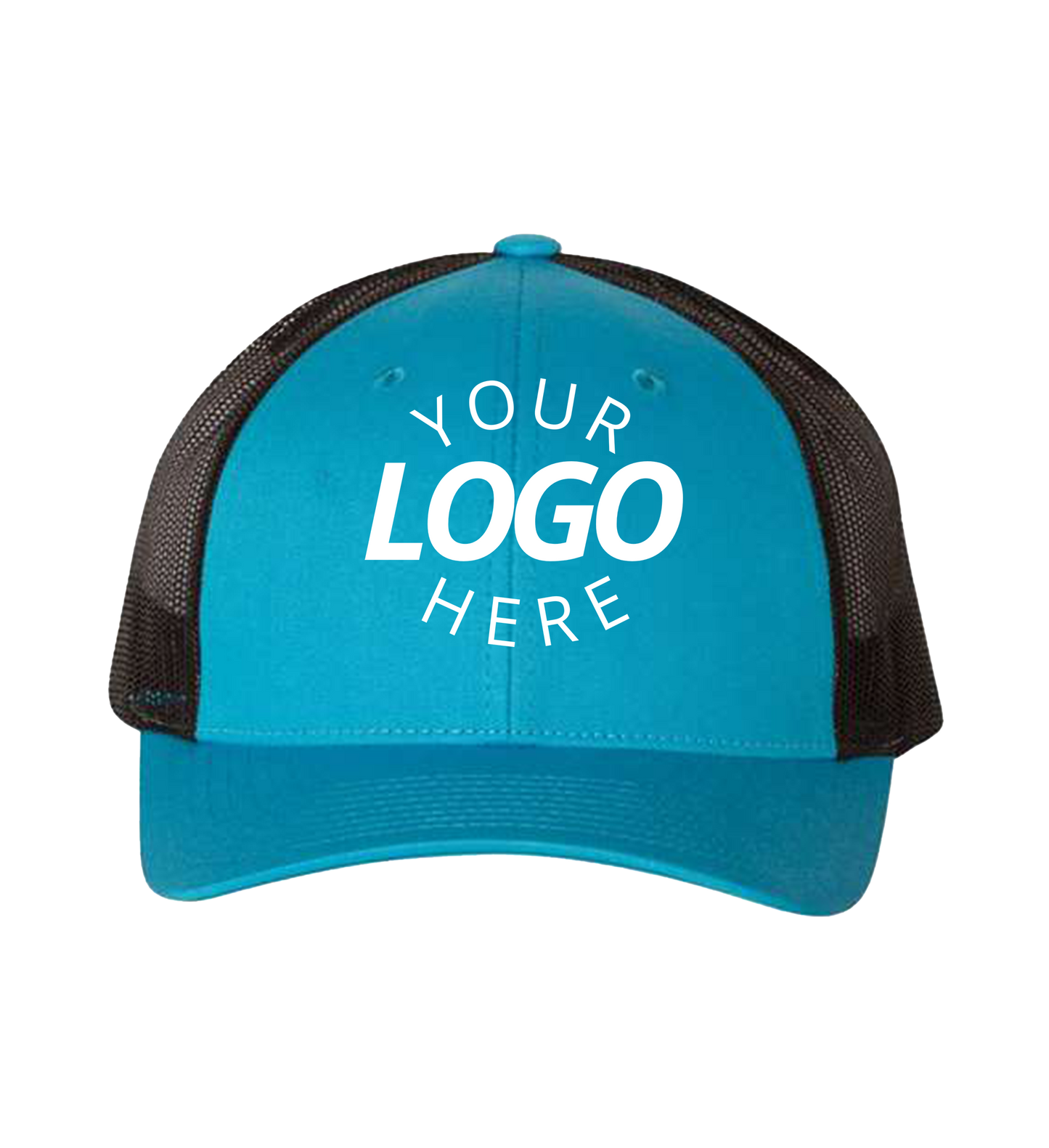 Snapback cyan / black trucker cap with logo on the front