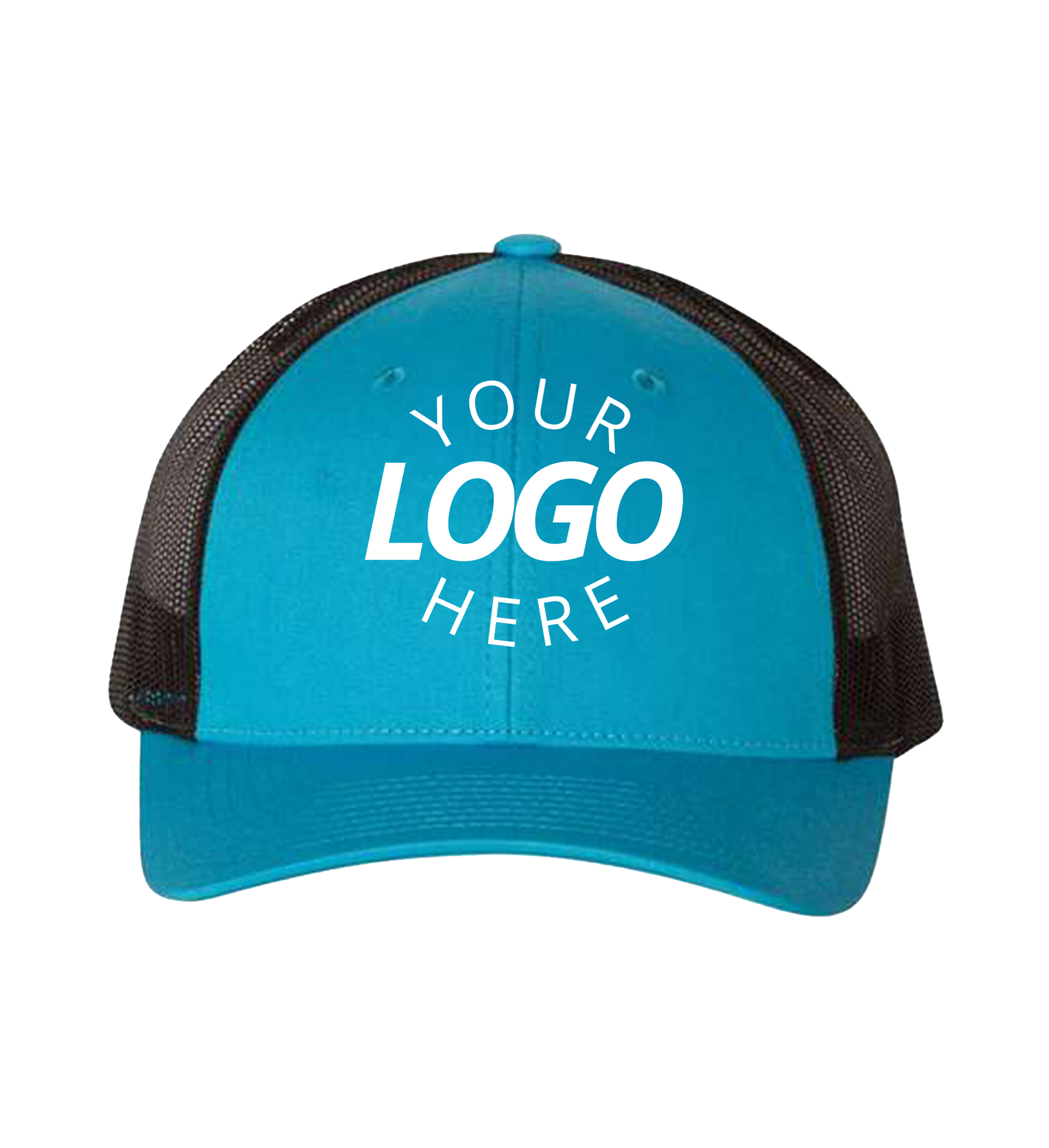 Snapback cyan / black trucker cap with logo on the front