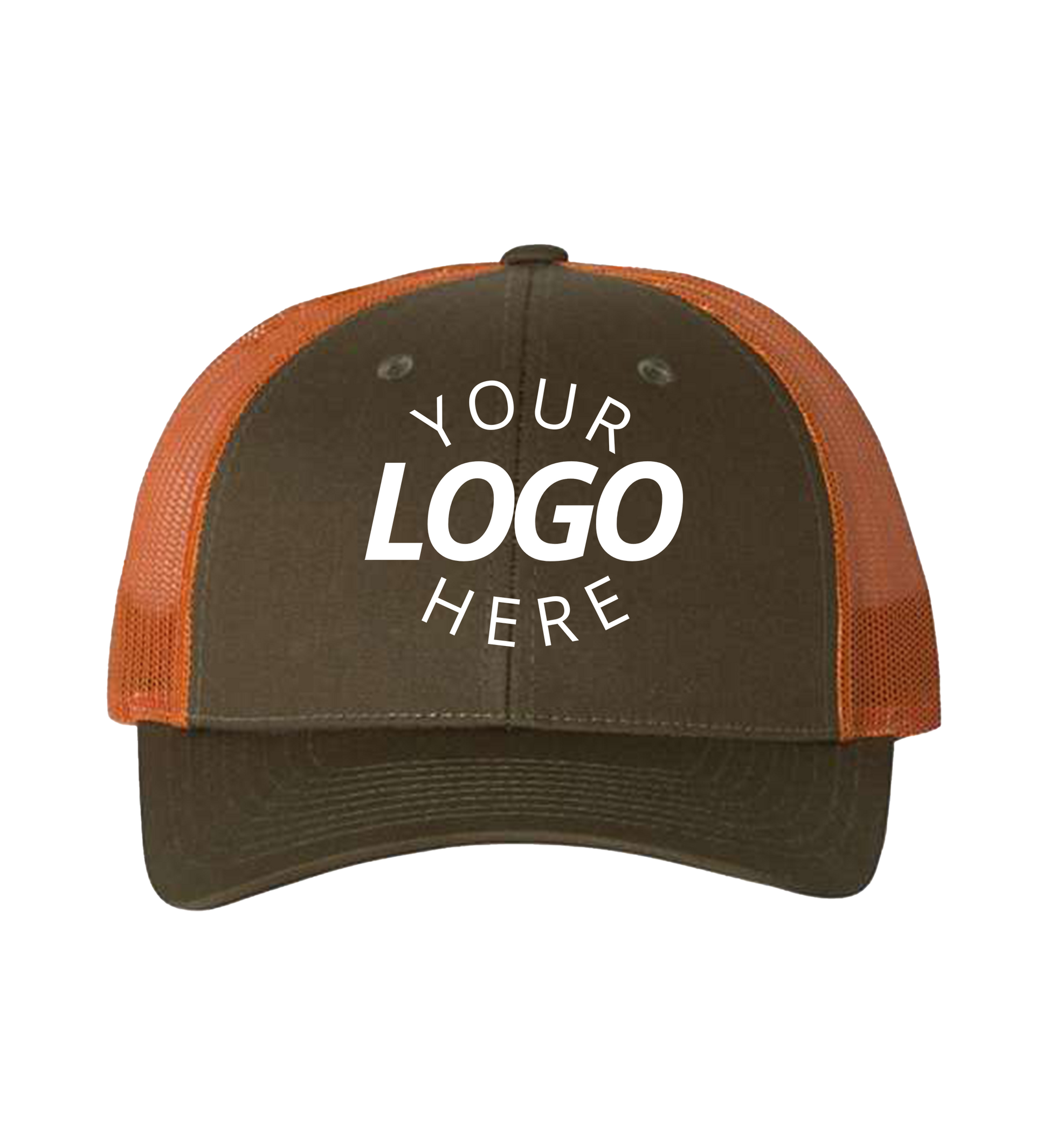 Snapback dark loden / jaffa orange trucker cap with logo on the front