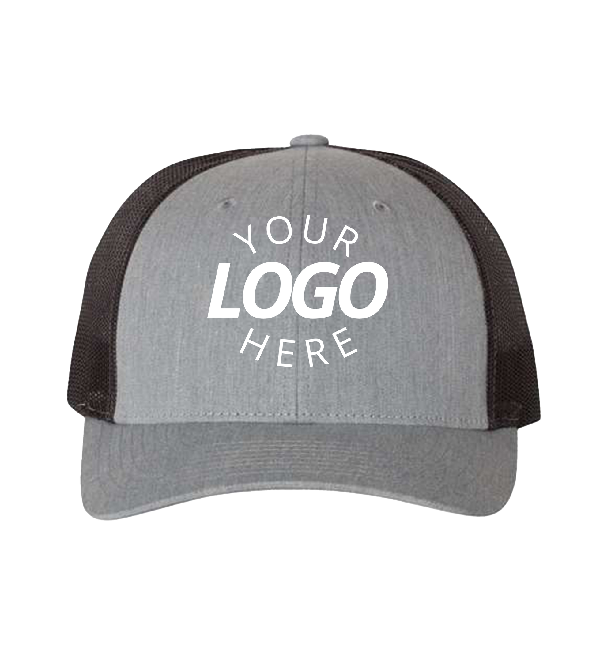 Snapback heather grey / dark charcoal trucker cap with logo on the front