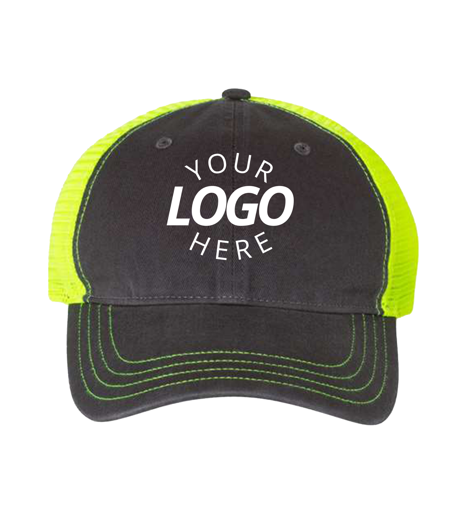 Garment-Washed Trucker Cap Charcoal Neon yellow