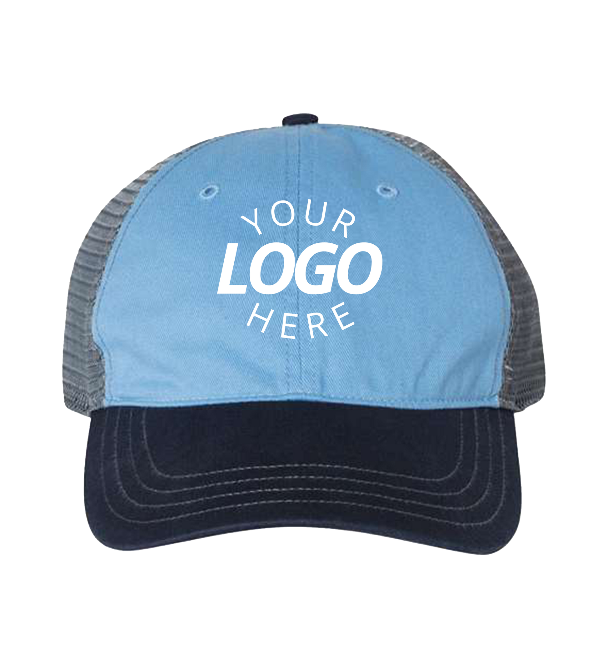 Garment-Washed Trucker Cap Columbia blue/charcoal/Navy