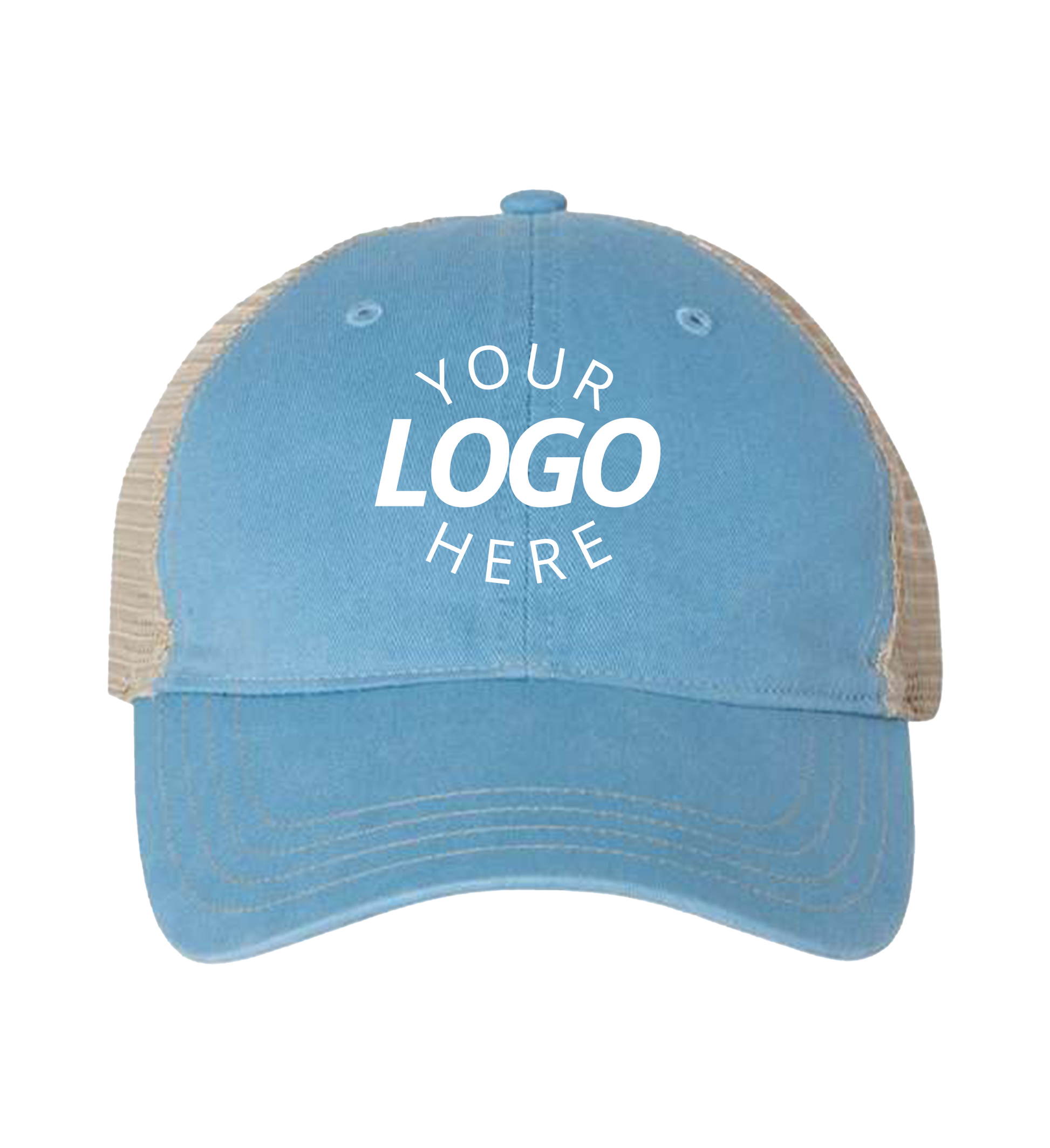 Garment-Washed Trucker Cap Columbia Blue/Khaki