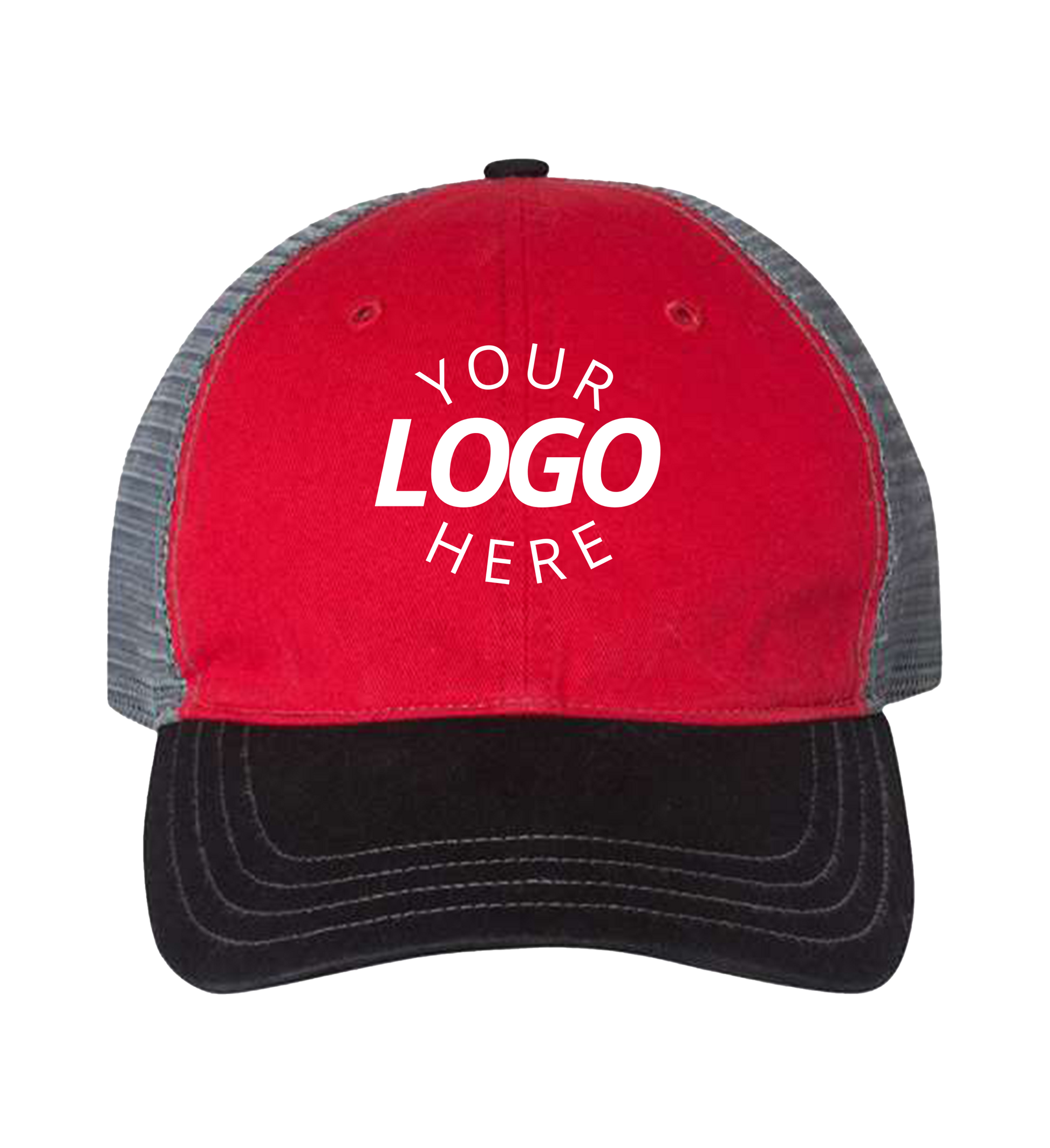 Garment-Washed Trucker Cap Red/Charcoal/Black