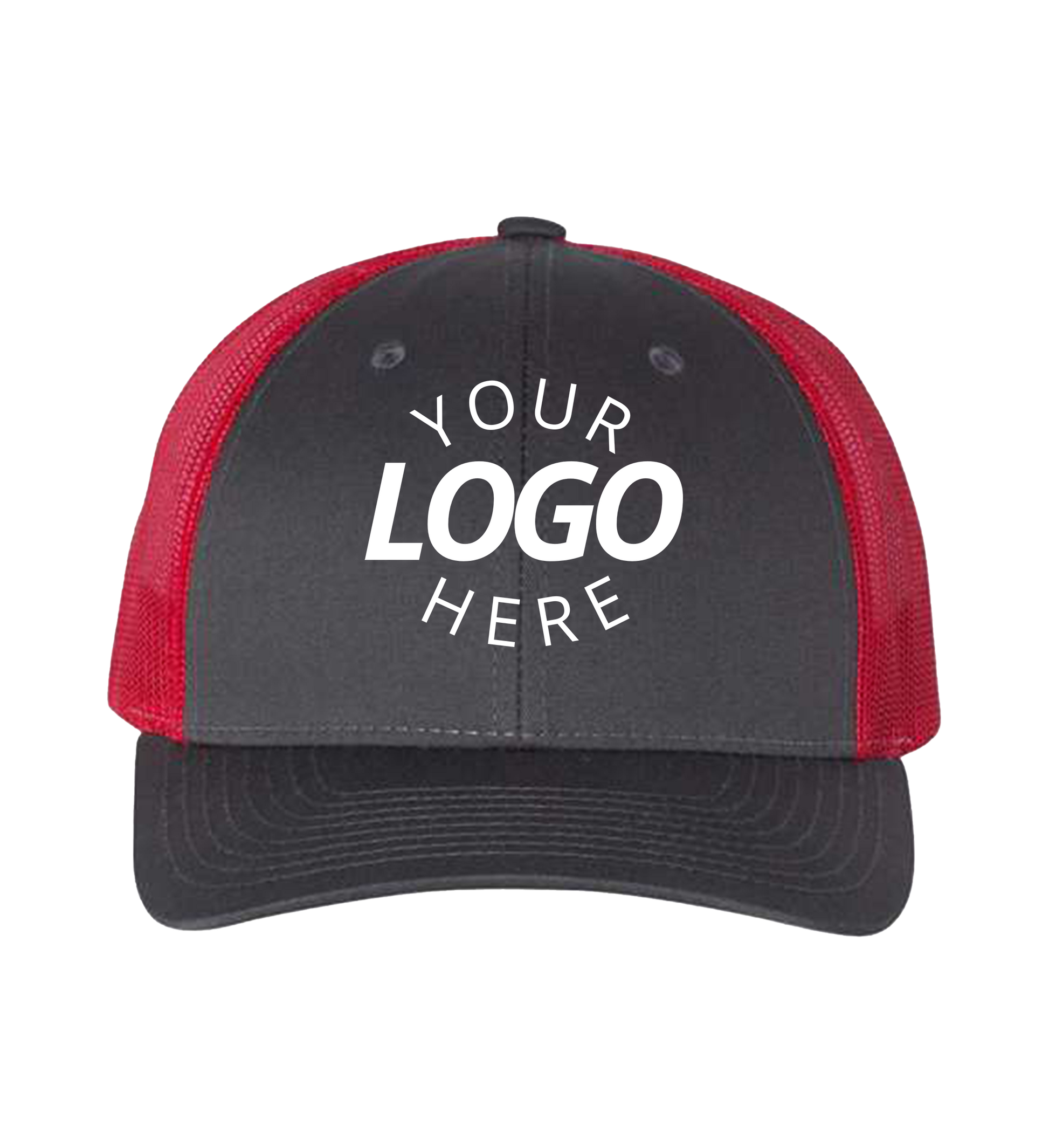 Snapback charcoal / red trucker cap with logo on the front