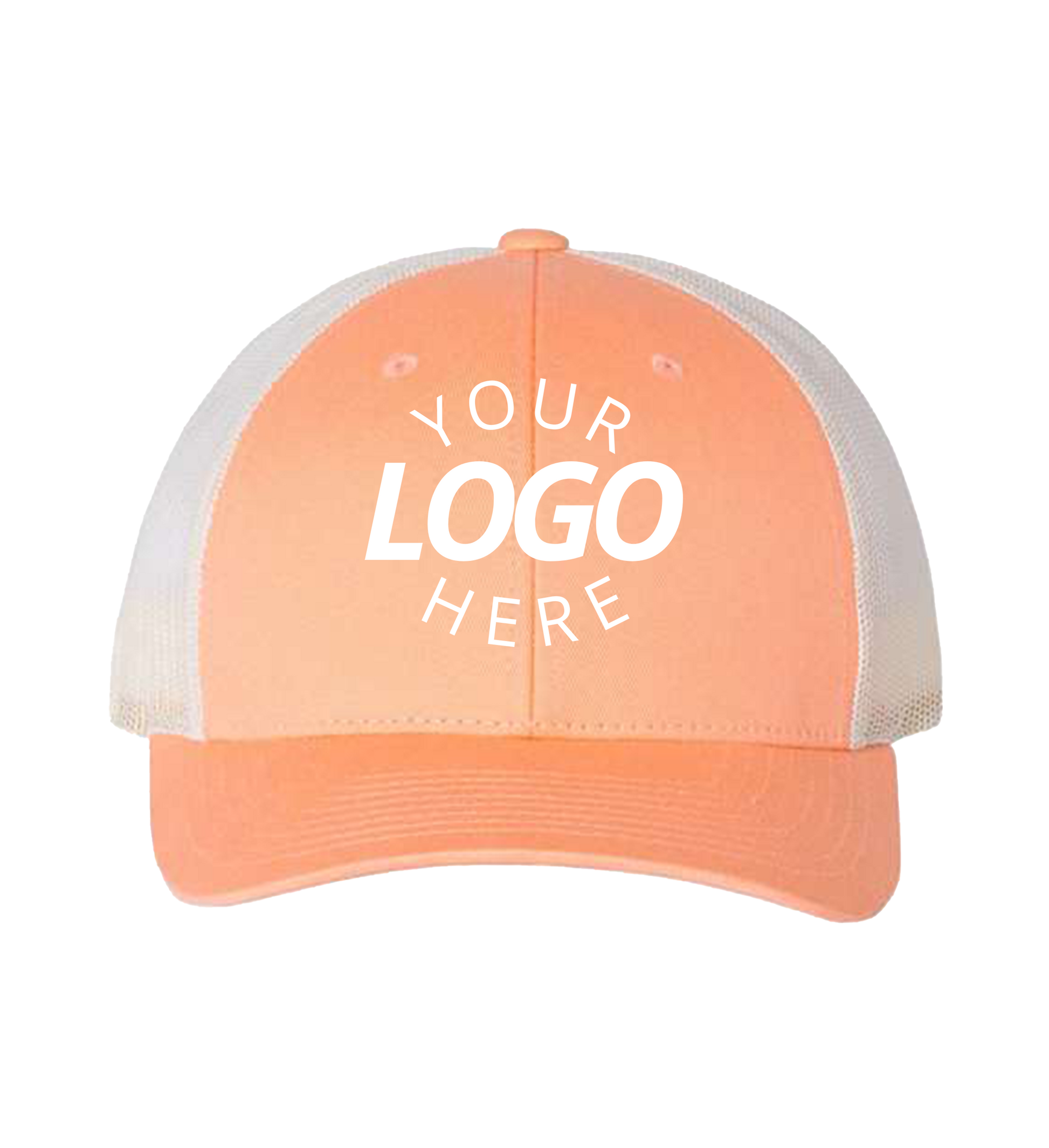 Snapback orange trucker cap with logo on the front