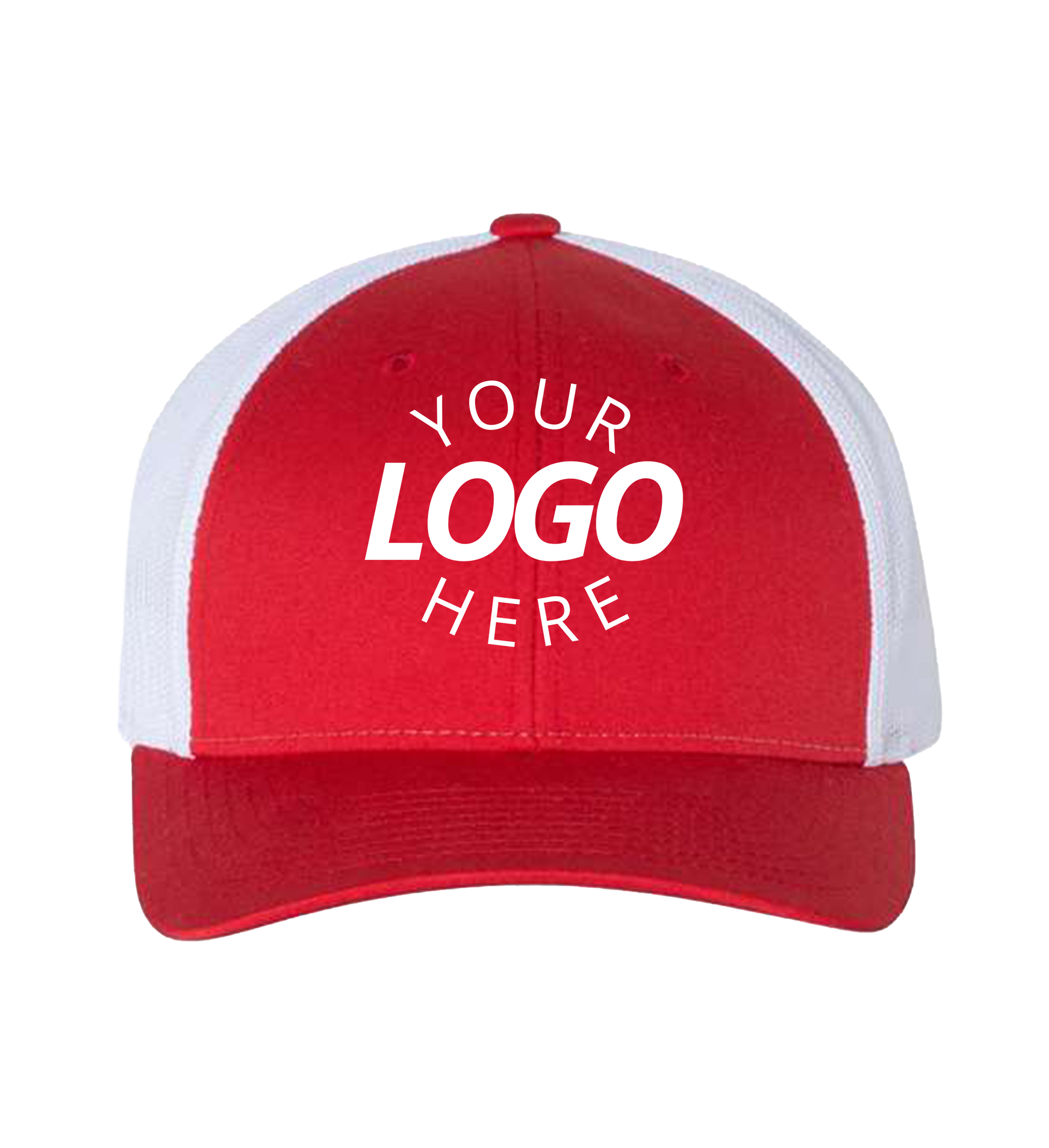 Snapback red / white trucker cap with logo on the front