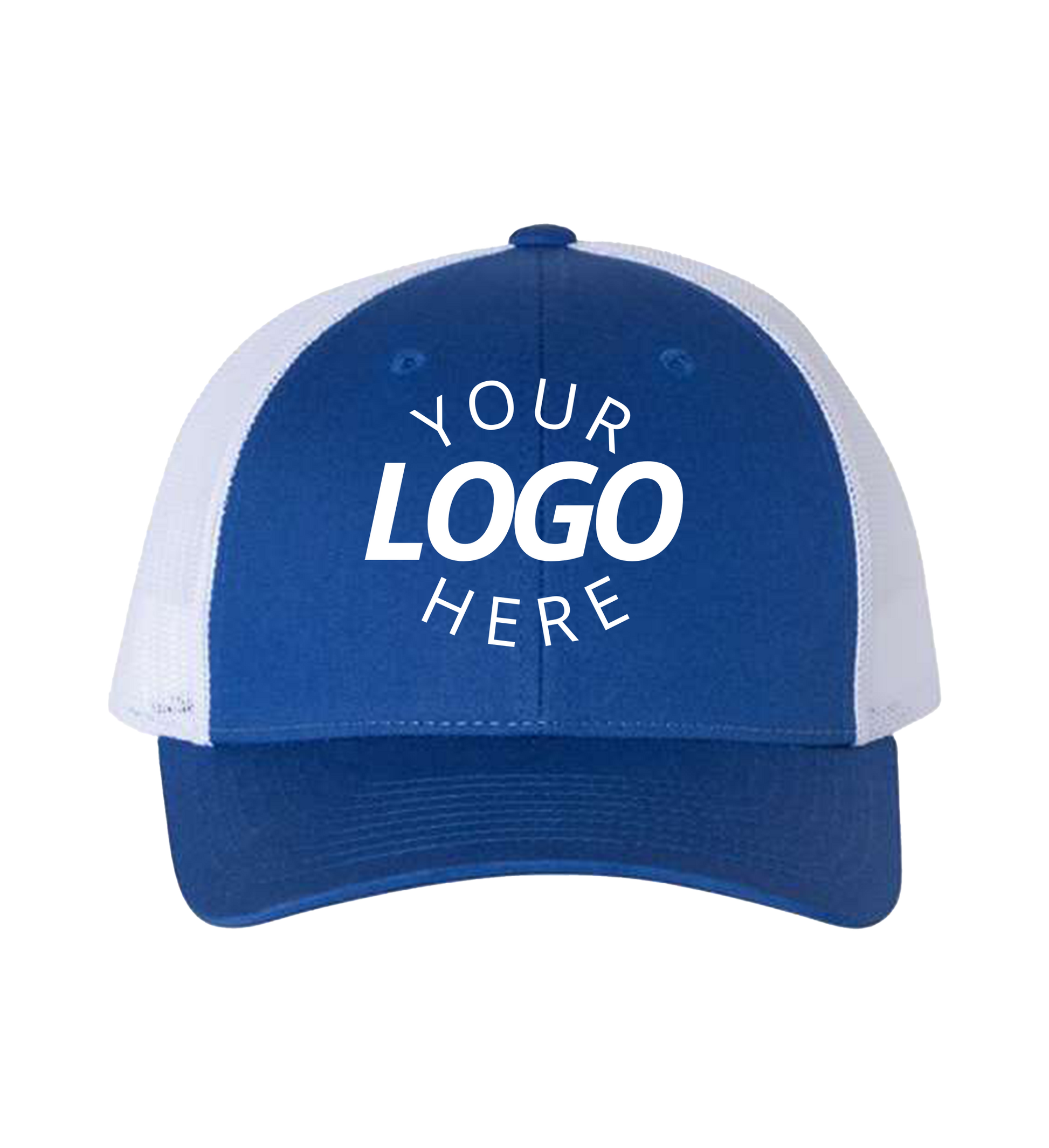 Snapback royal / white trucker cap with logo on the front