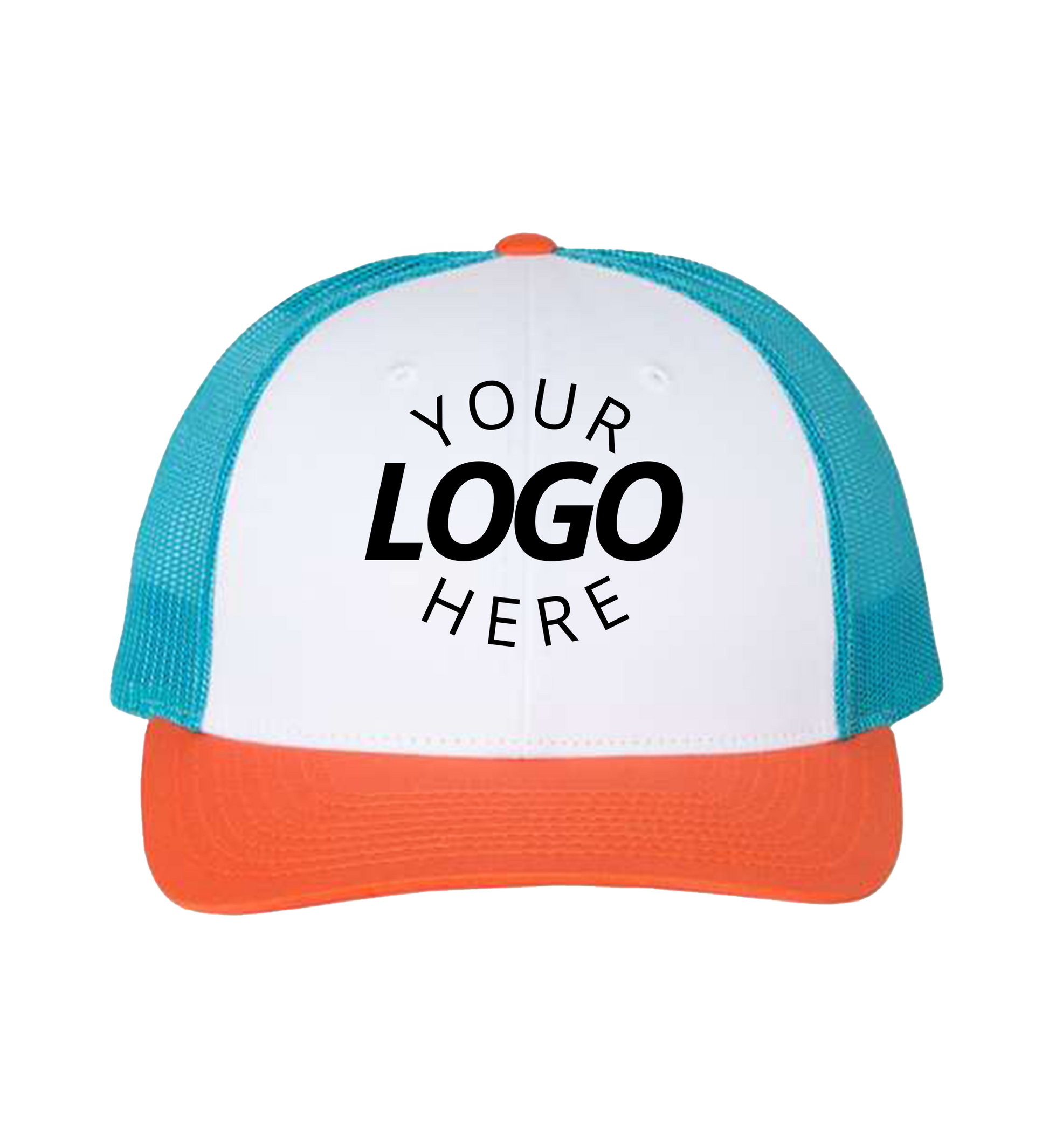 Snapback white / blue hawaiian / pale orange trucker cap with logo on the front