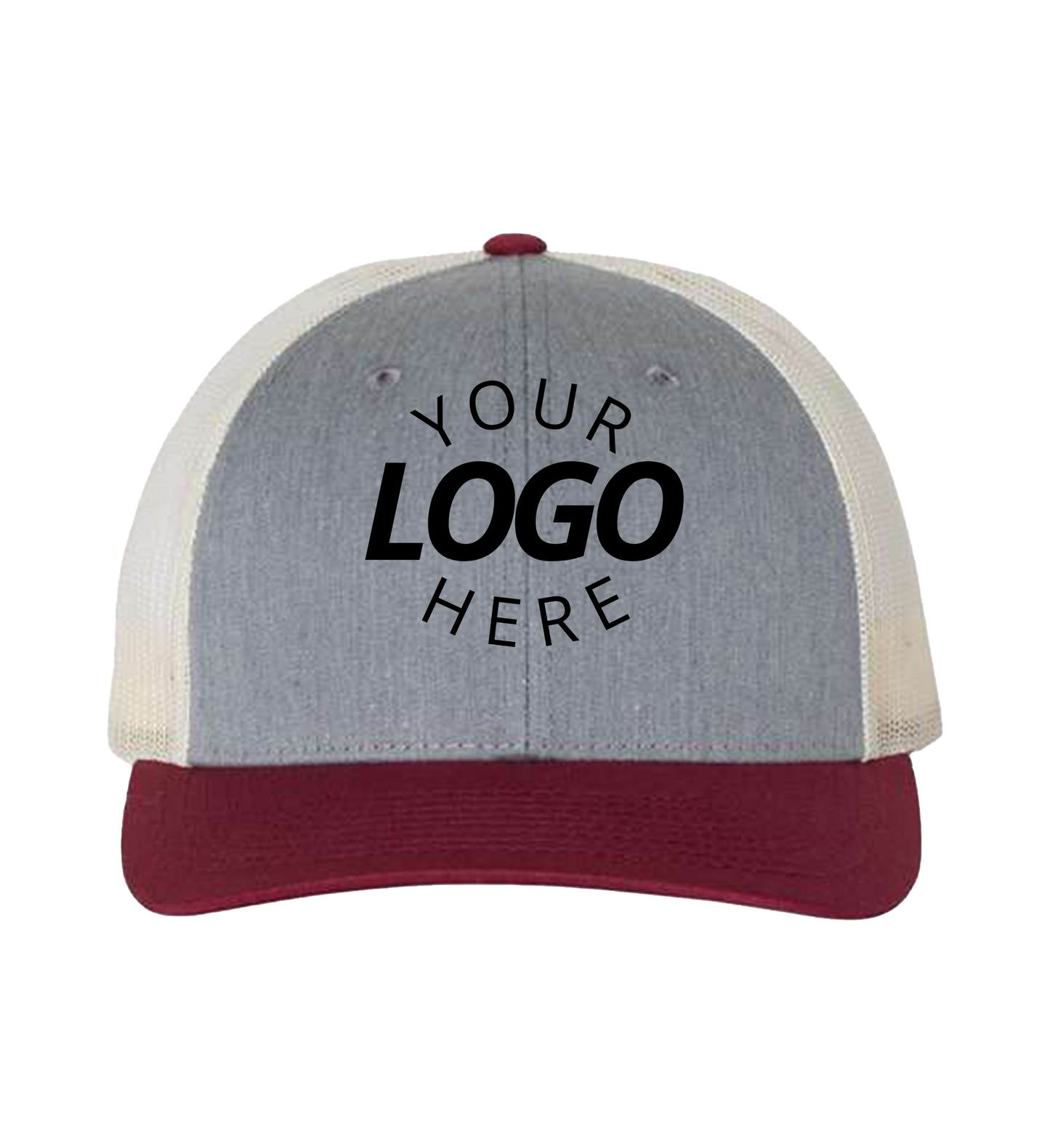 Snapback heather grey / birch / cardinal trucker cap with logo on the front