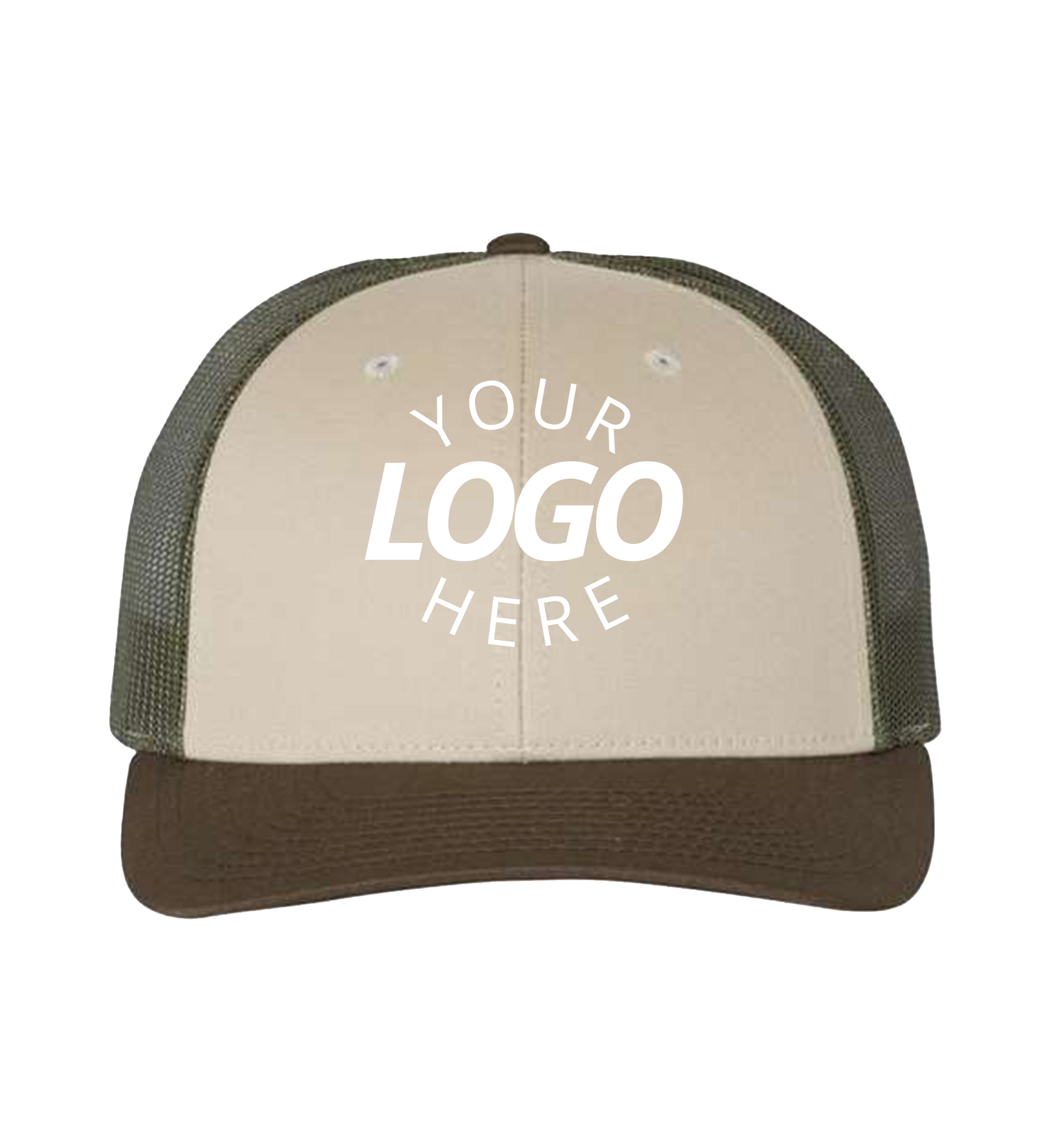 Snapback tan / loden / brown trucker cap with logo on the front