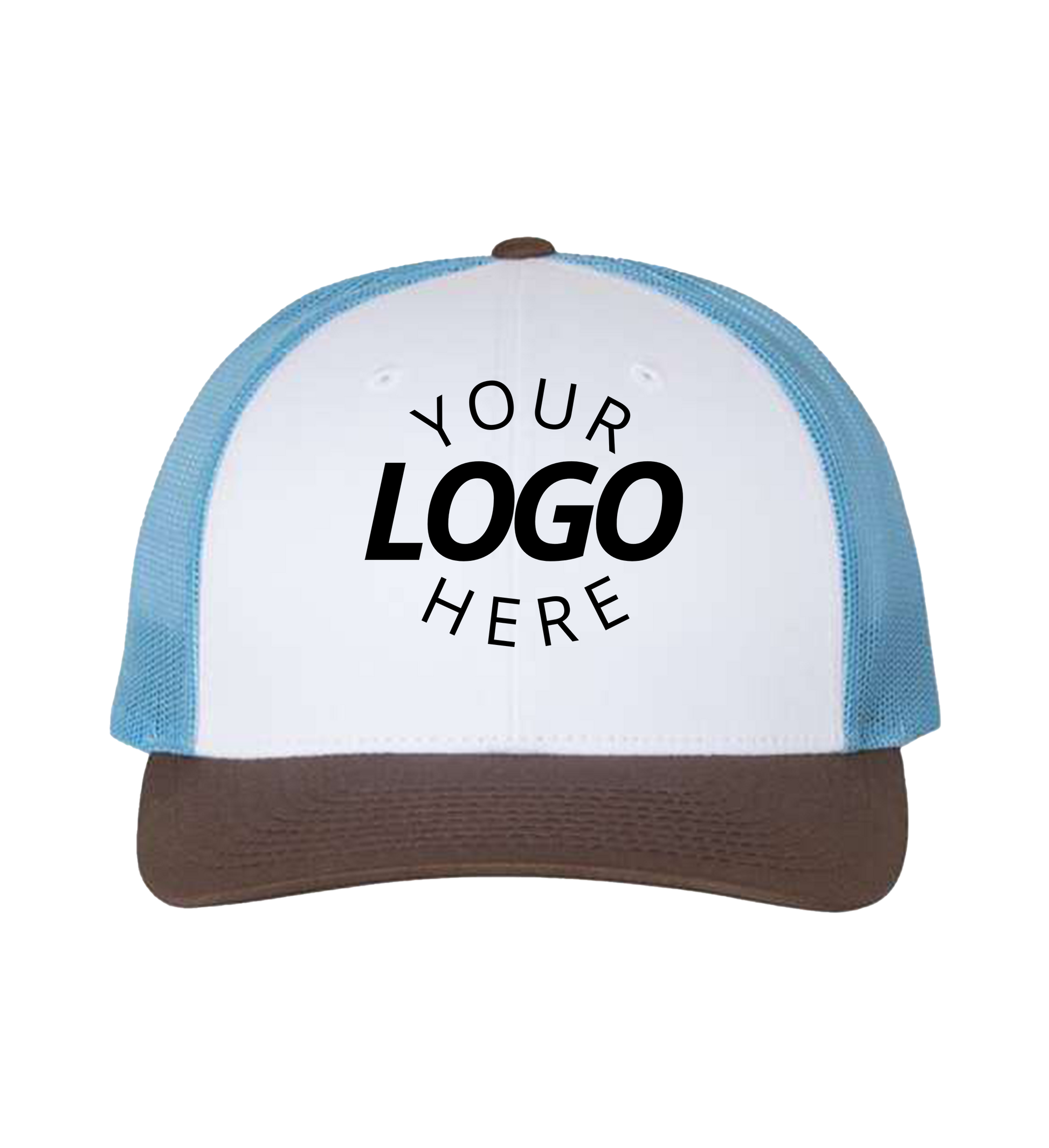 Snapback white / columbia blue / brown trucker cap with logo on the front