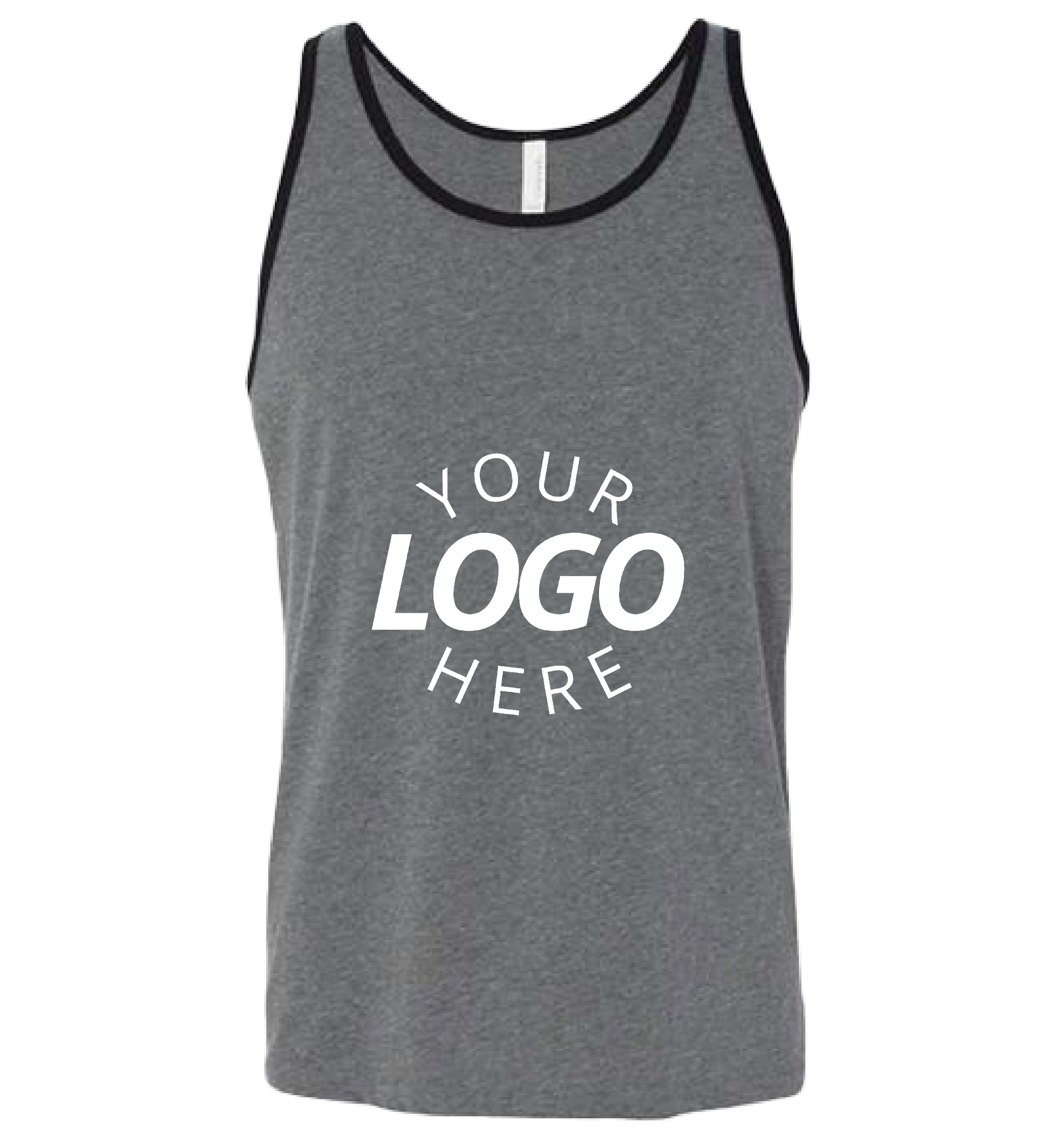 A black and grey customizable blank jersey tank