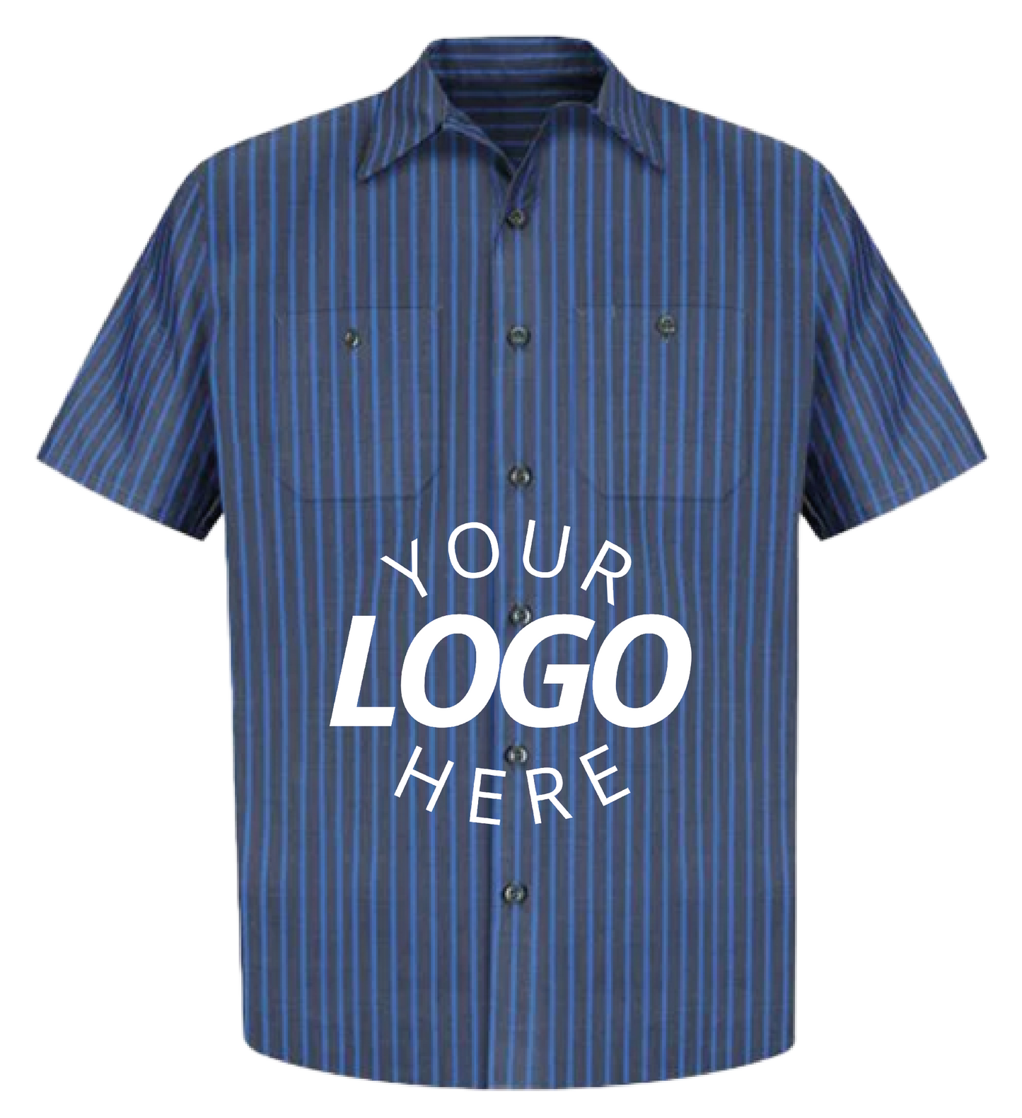 A Blue Stripes Customizable Industrial Short Sleeve Work Shirt