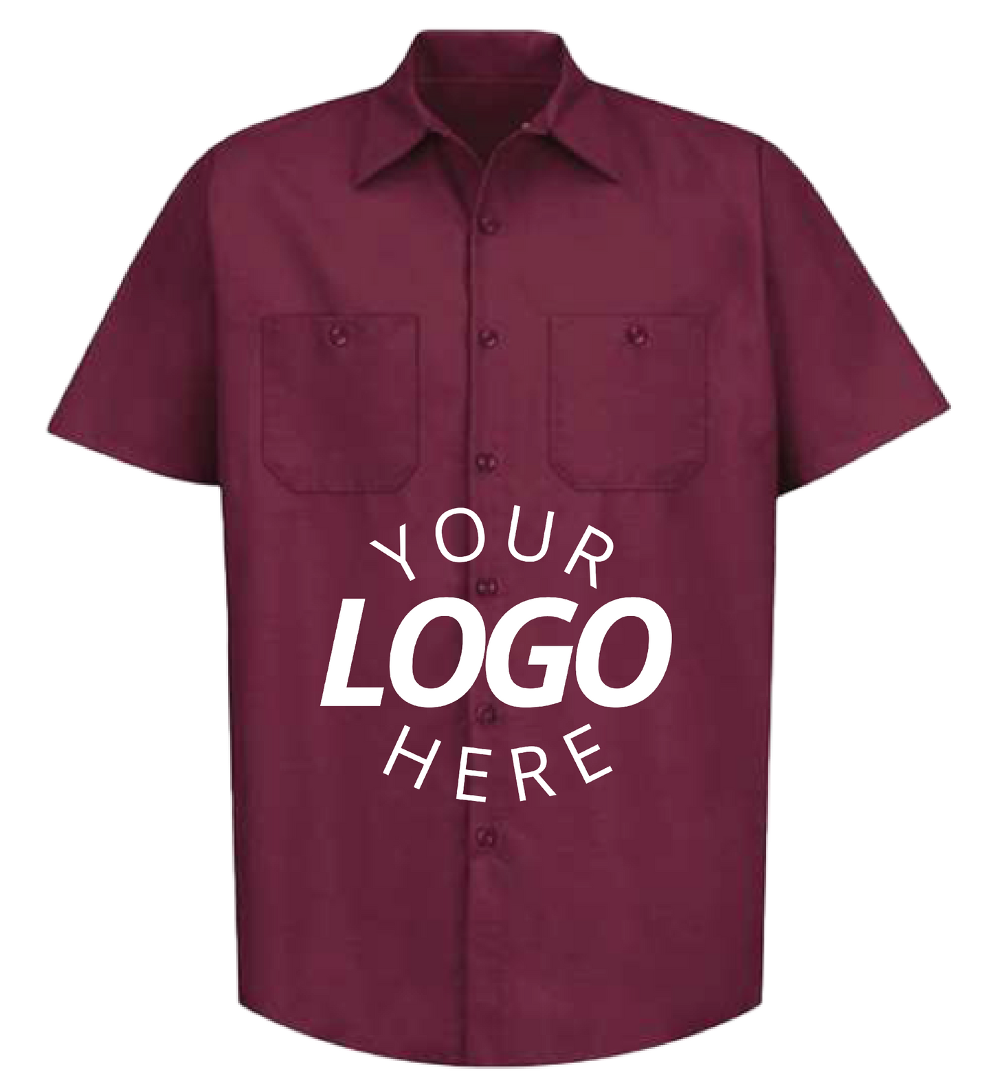 A Burgundy Customizable Industrial Short Sleeve Work Shirt