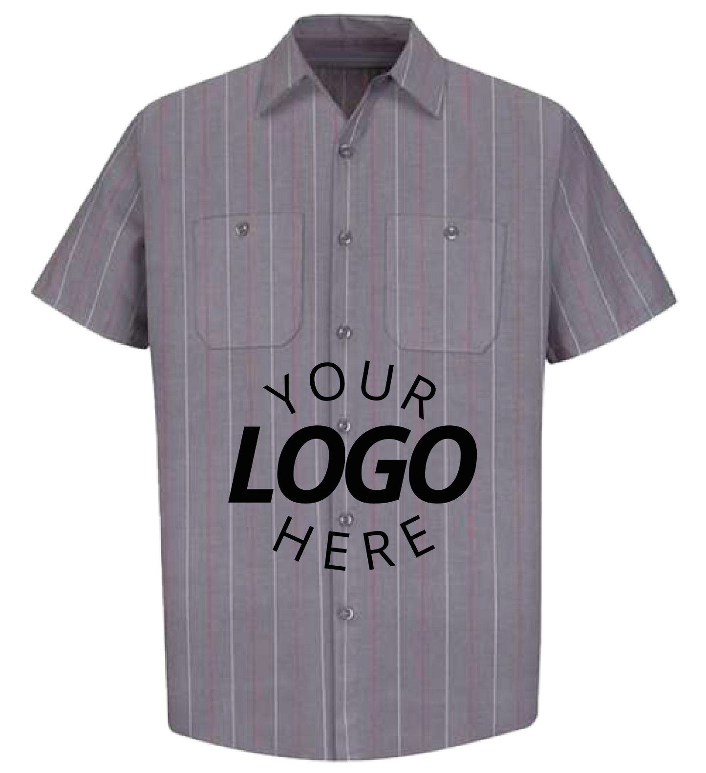 A Charcoal with Stripes Customizable Industrial Short Sleeve Work Shirt