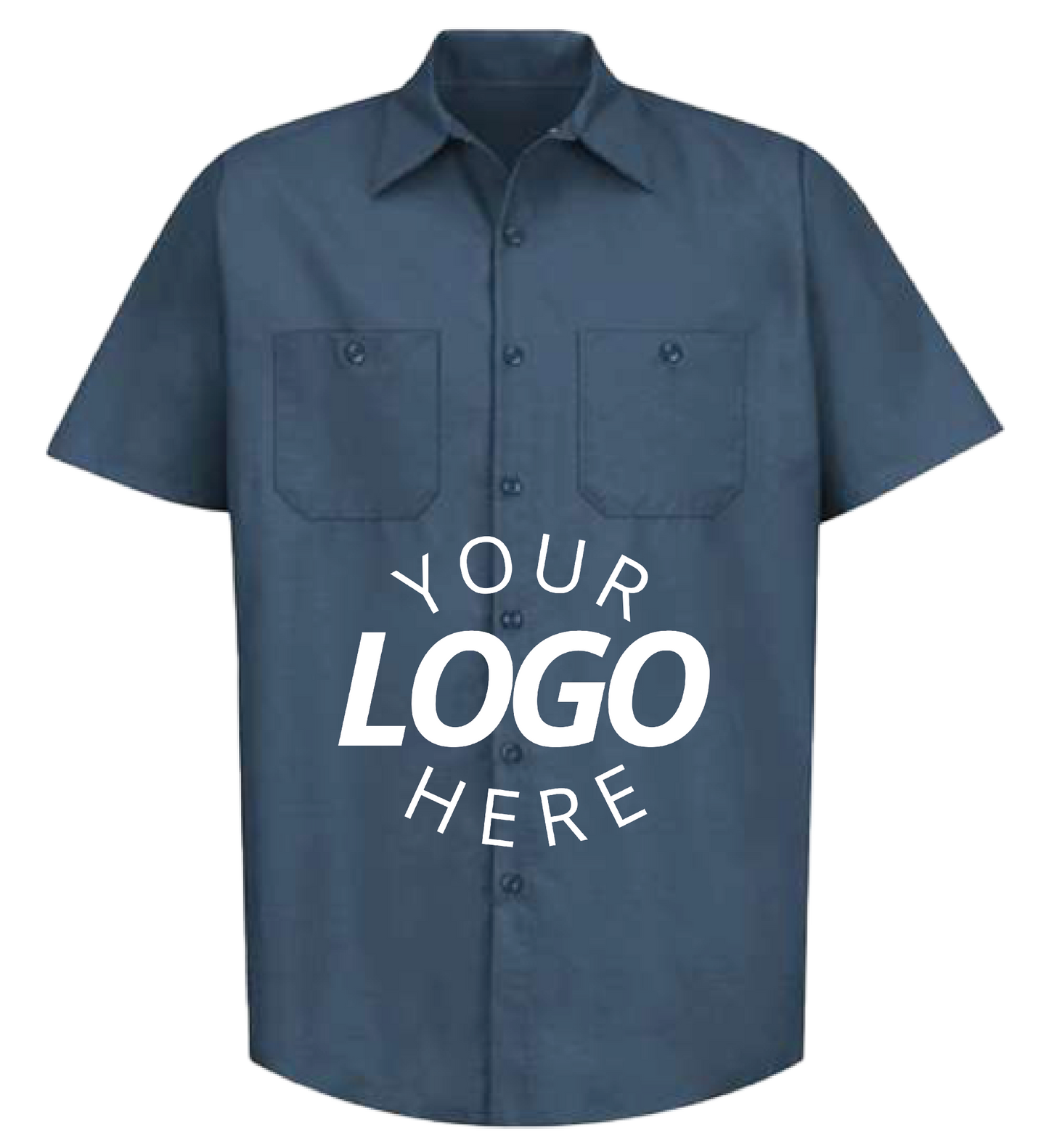 A Dark Blue Customizable Industrial Short Sleeve Work Shirt