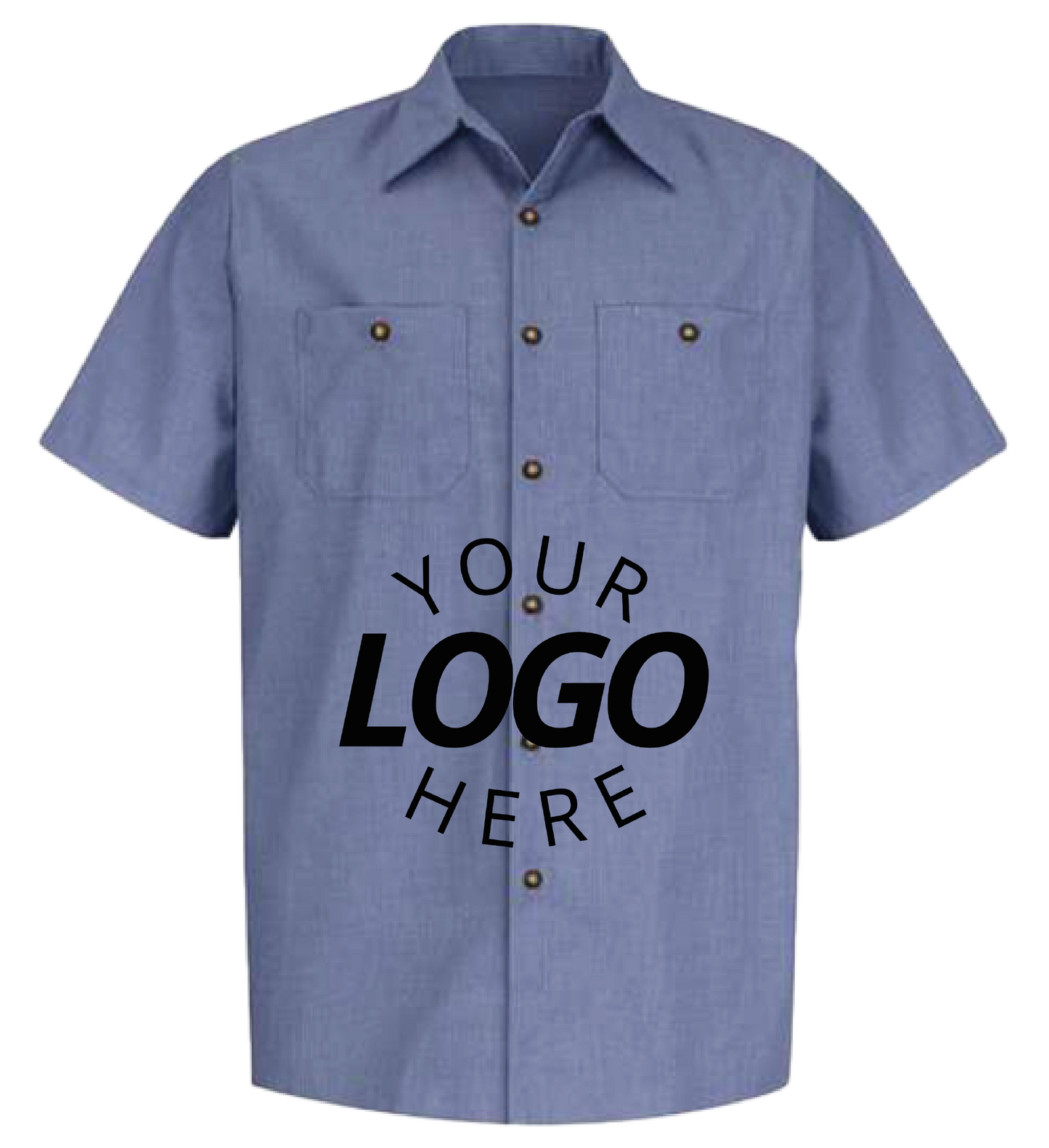 A Denim Blue Customizable Industrial Short Sleeve Work Shirt