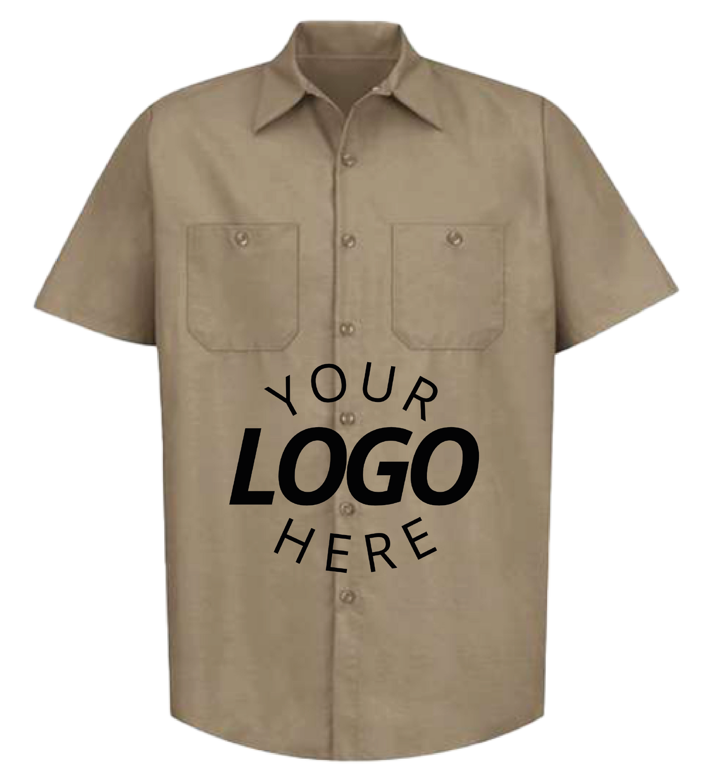 A Khaki Customizable Industrial Short Sleeve Work Shirt