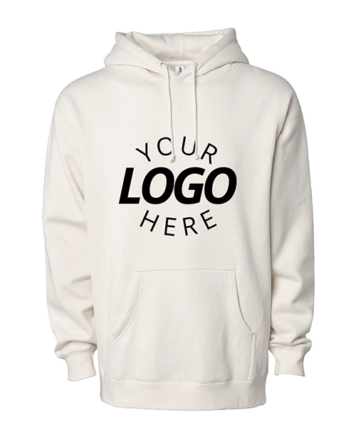 A Bone White Customizable Heavyweight Hooded Sweatshirt.