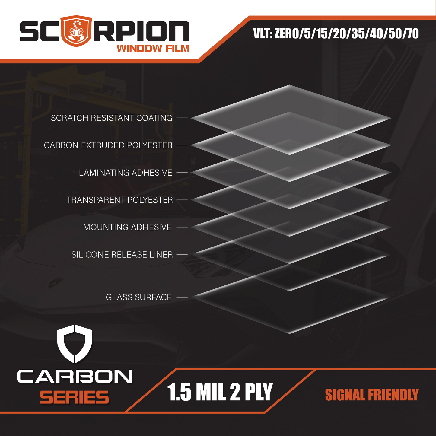 Scorpion WIndow Film Carbon Series 1.5 Mil 2 ply