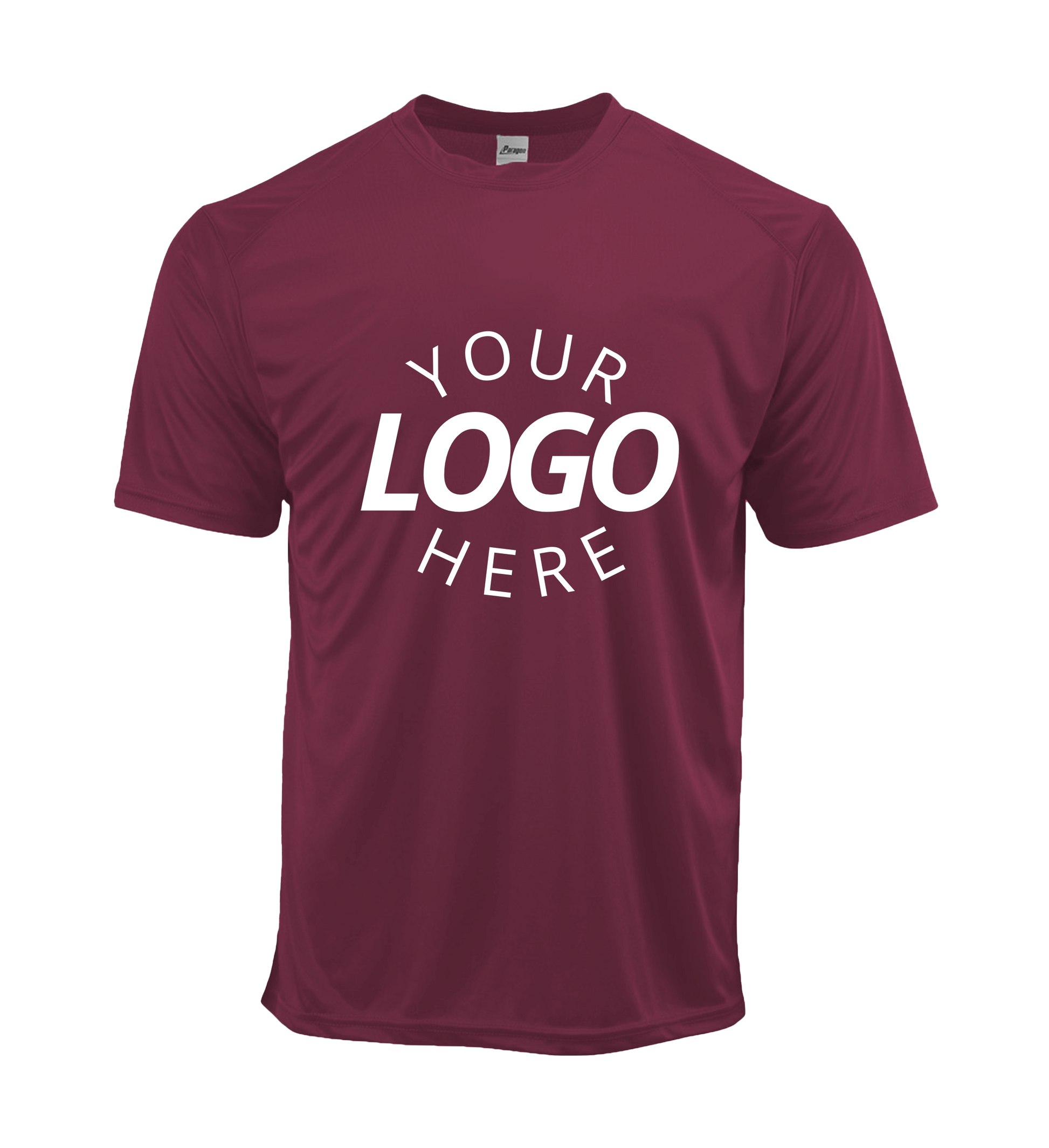 Maroon crew neck men's t-shirt with logo on chest