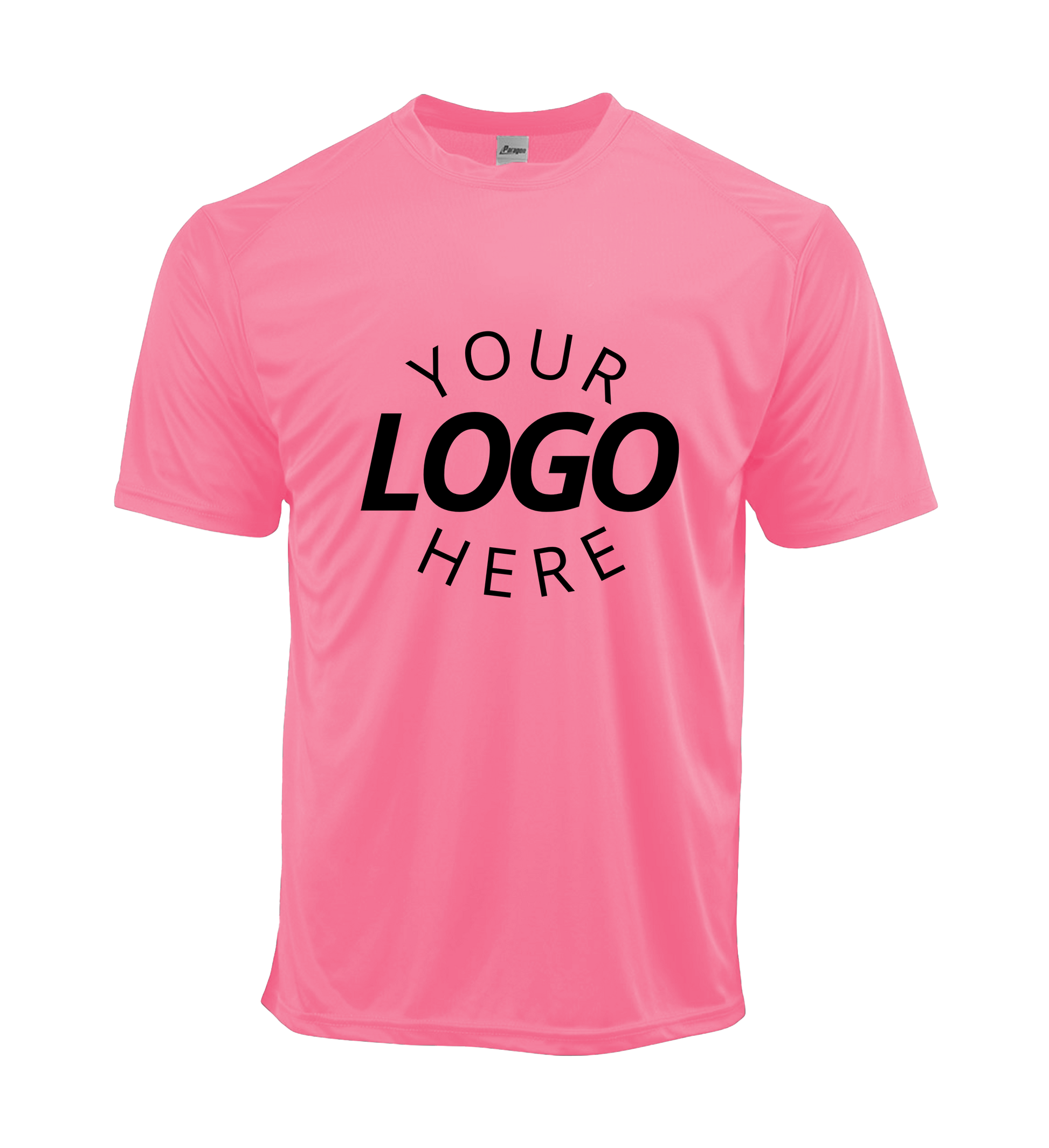 Neon Pink crew neck men's t-shirt with logo on chest