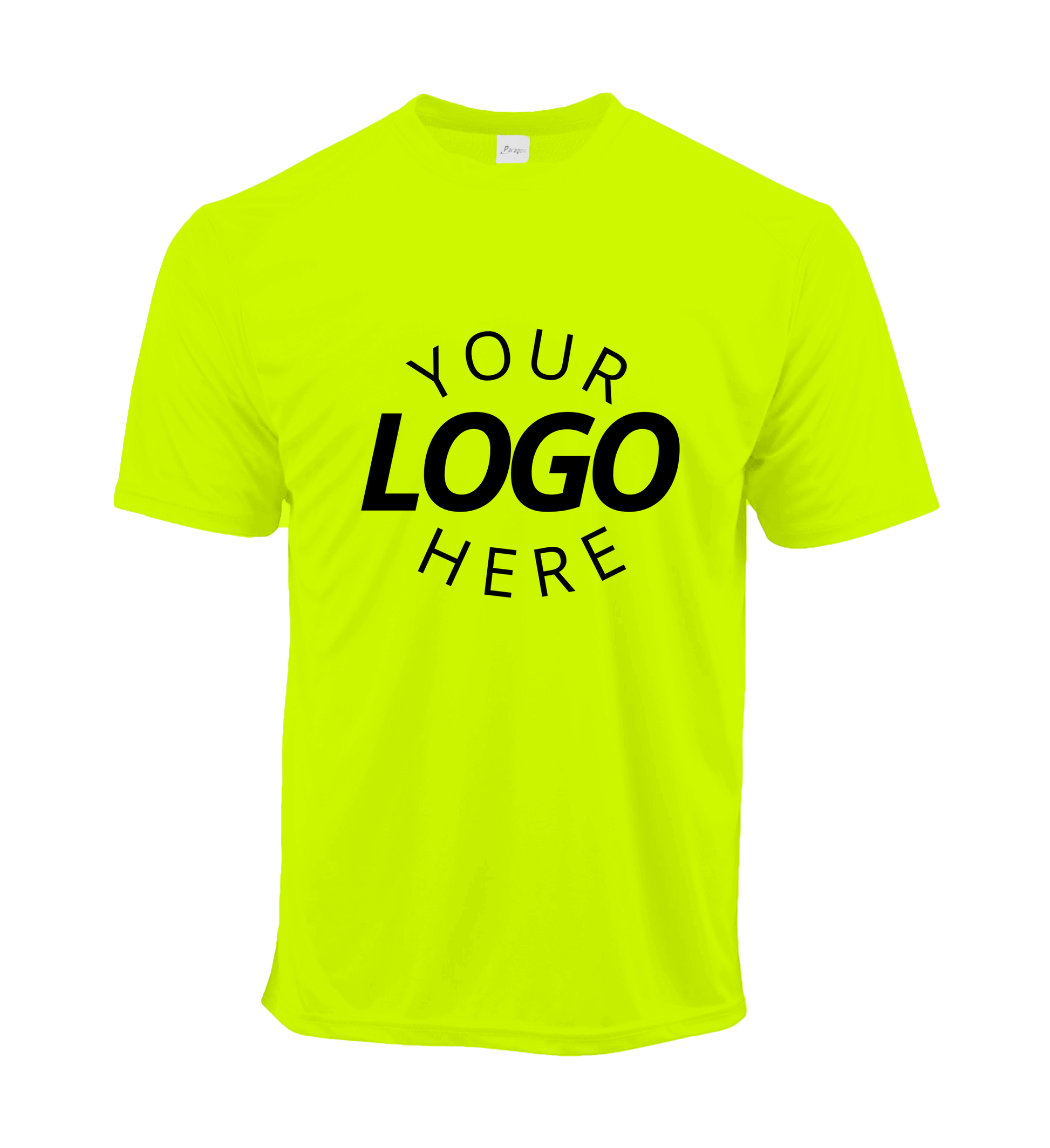 Safety green crew neck men's t-shirt with logo on chest