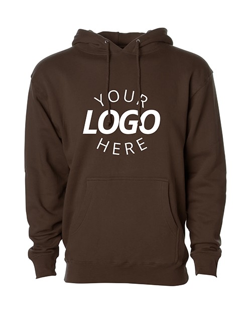 A Brown Customizable Heavyweight Hooded Sweatshirt.