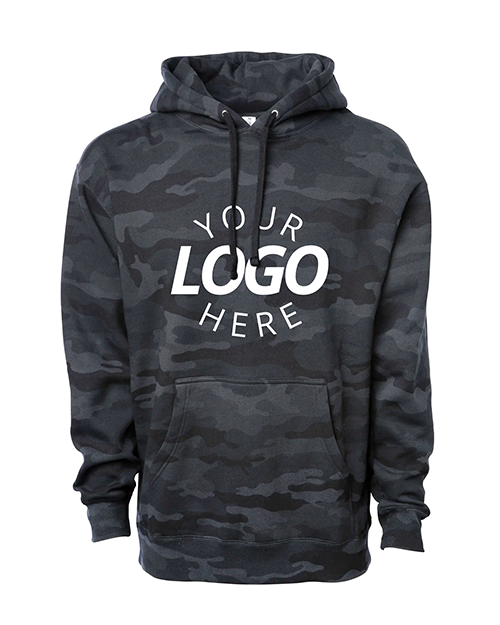 Camo Black Customizable Heavyweight Hooded Sweatshirt.