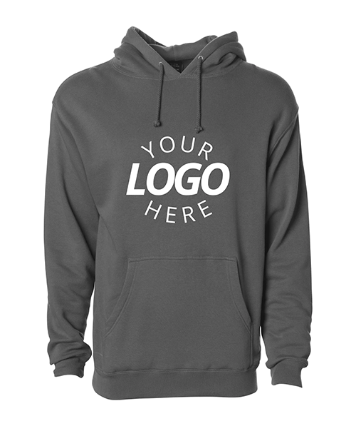 A Gray Customizable Heavyweight Hooded Sweatshirt.