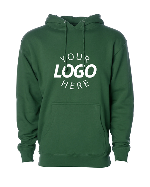 A Green Customizable Heavyweight Hooded Sweatshirt.
