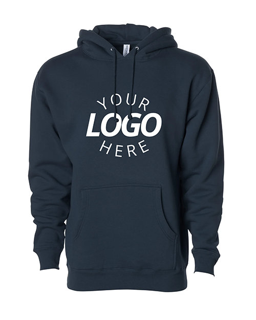 A Navy Blue Customizable Heavyweight Hooded Sweatshirt.