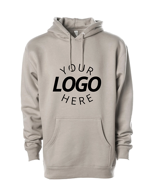 A Cement Grey Customizable Heavyweight Hooded Sweatshirt.