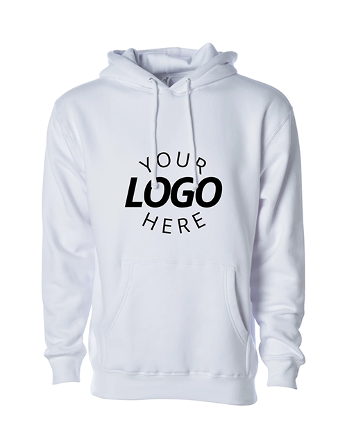 White Customizable Heavyweight Hooded Sweatshirt.