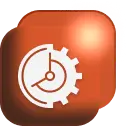 Clock with gear icon representing faster setup