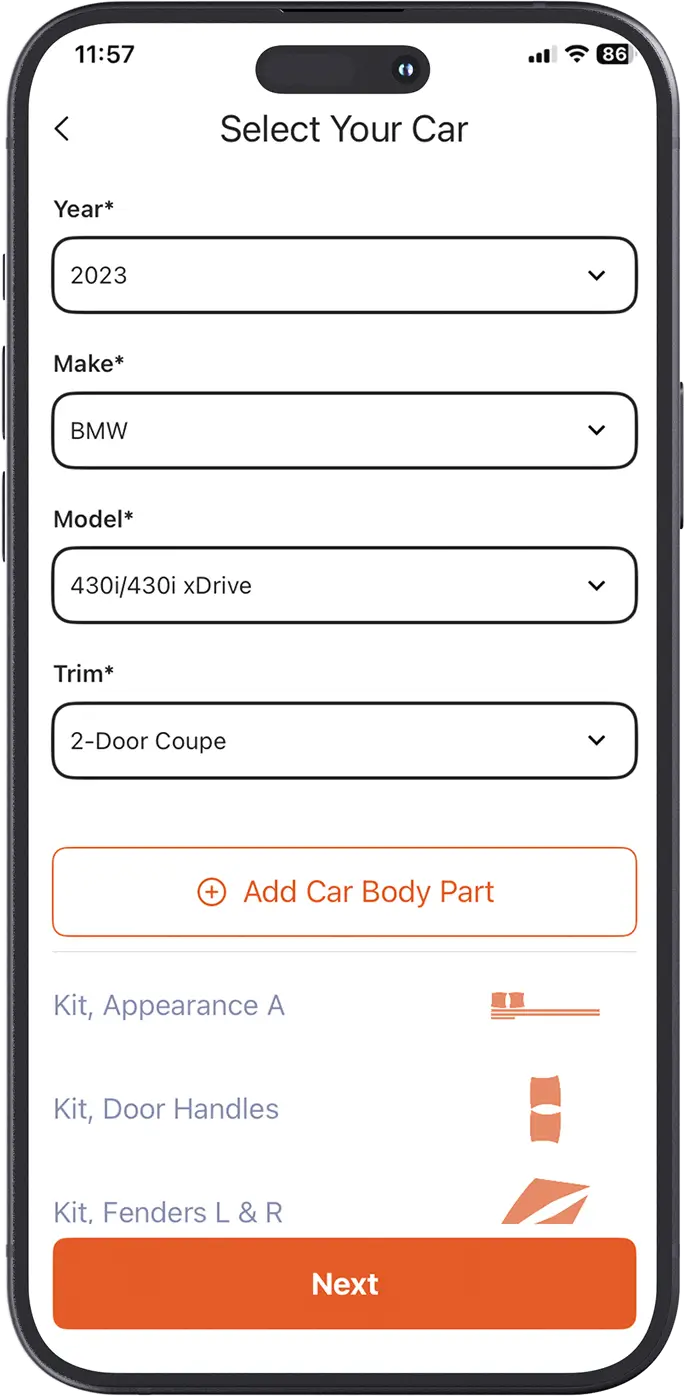 SCAN app screen showing pattern scan or select interface