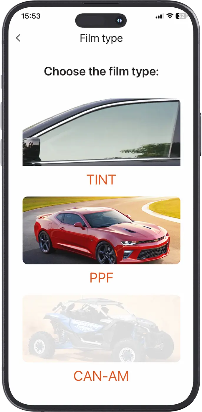 SCAN app screen showing cut and install tint pattern step