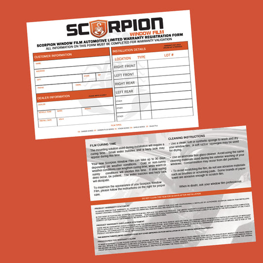 Scorpion Window Film Warranty Cards-150