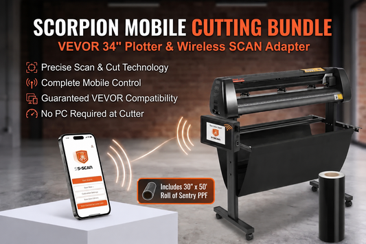 The Scorpion PPF Mobile Cutting Bundle: VEVOR 34" Plotter + Wireless SCAN Adapter + 30" roll of PPF