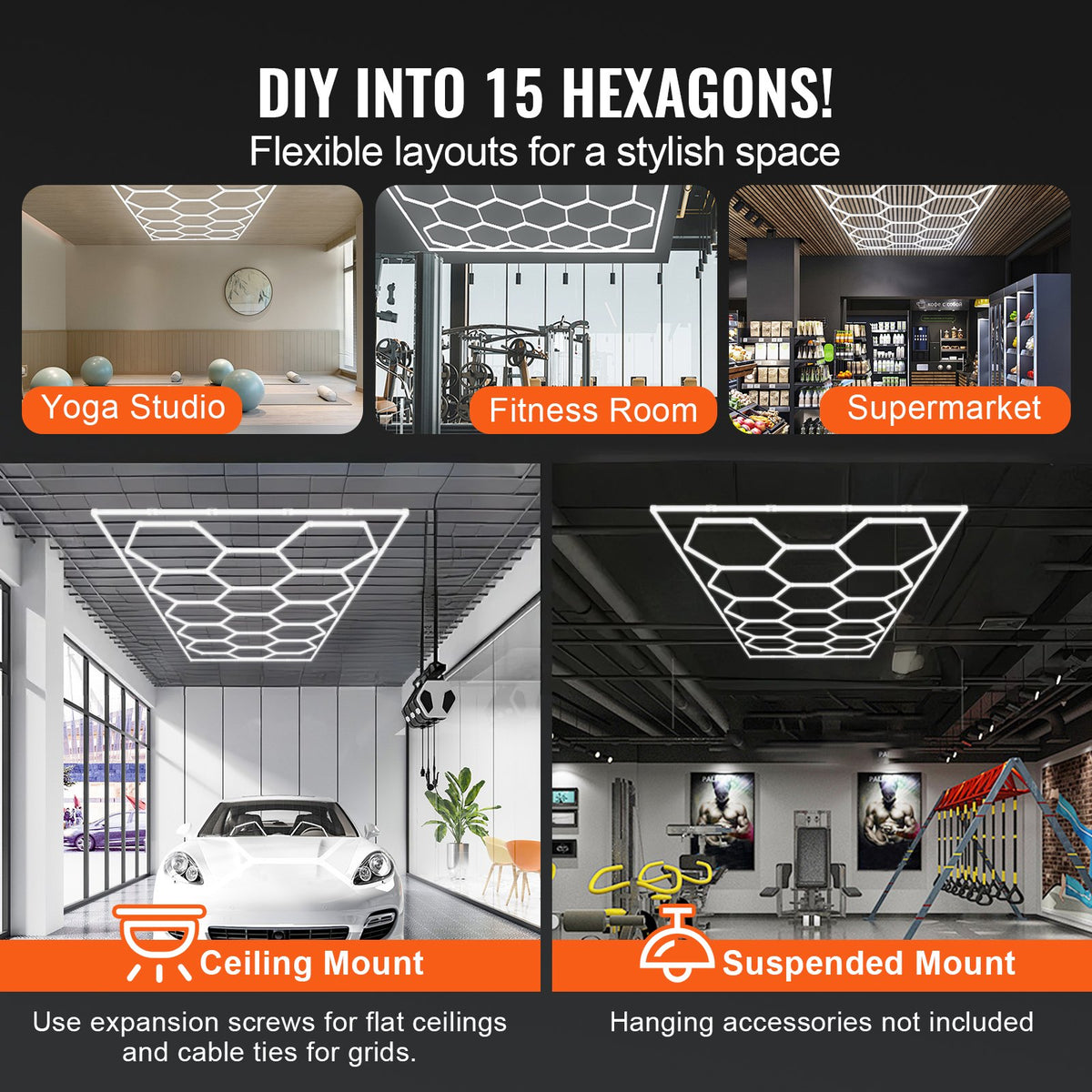 Hexagon Shop Lights — Pro Series (6500K, CRI ≥84)
