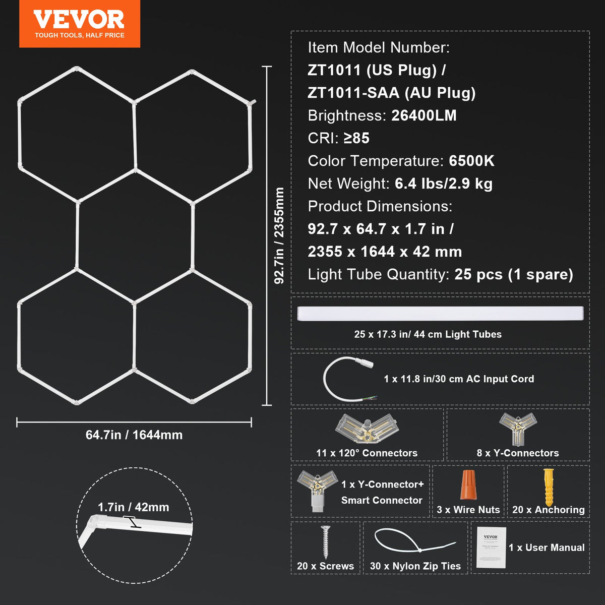 Hexagon Shop Lights — Pro Series (6500K, CRI ≥84)